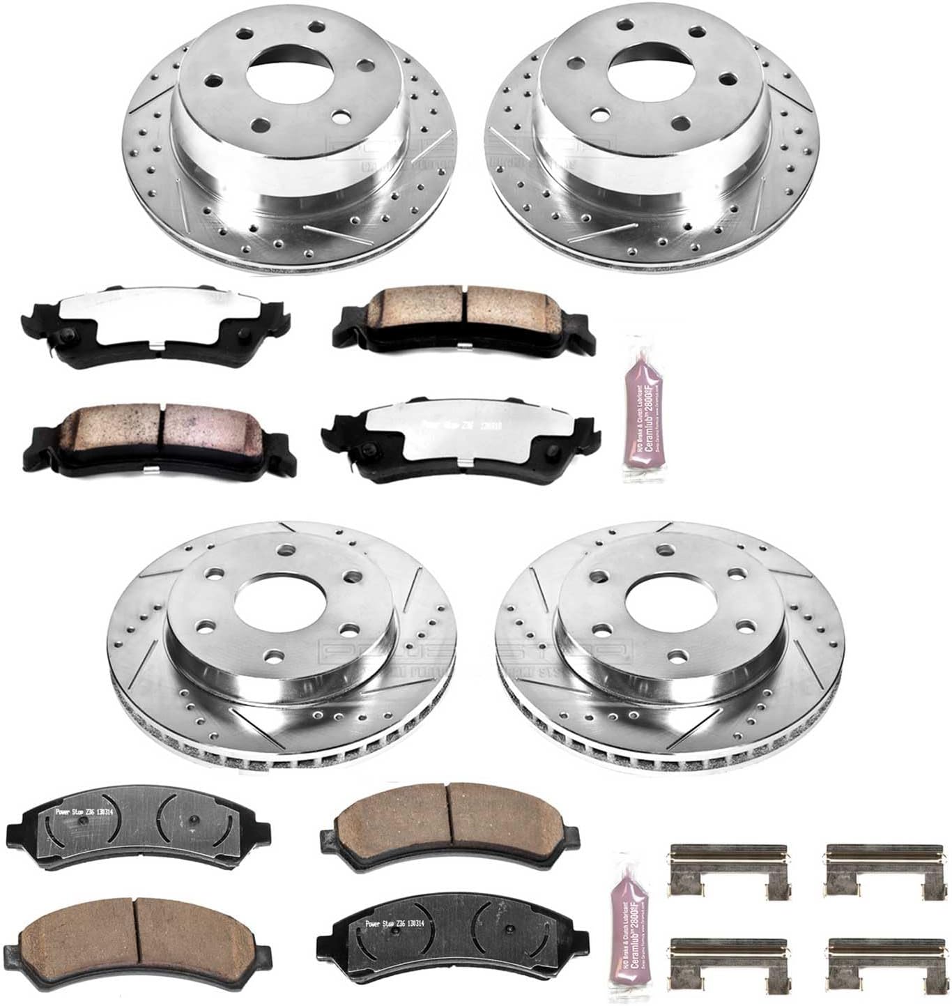 PowerStop Front & Rear Brake Kit For Chevrolet Astro 2003-05 |Silverado 1500 1999-06 |GMC Sierra 1500 1999-06 -Truck & Tow Carbon Fiber Ceramic Brake Pads + Drilled & Slotted Rotors Upgrade, K2010-36