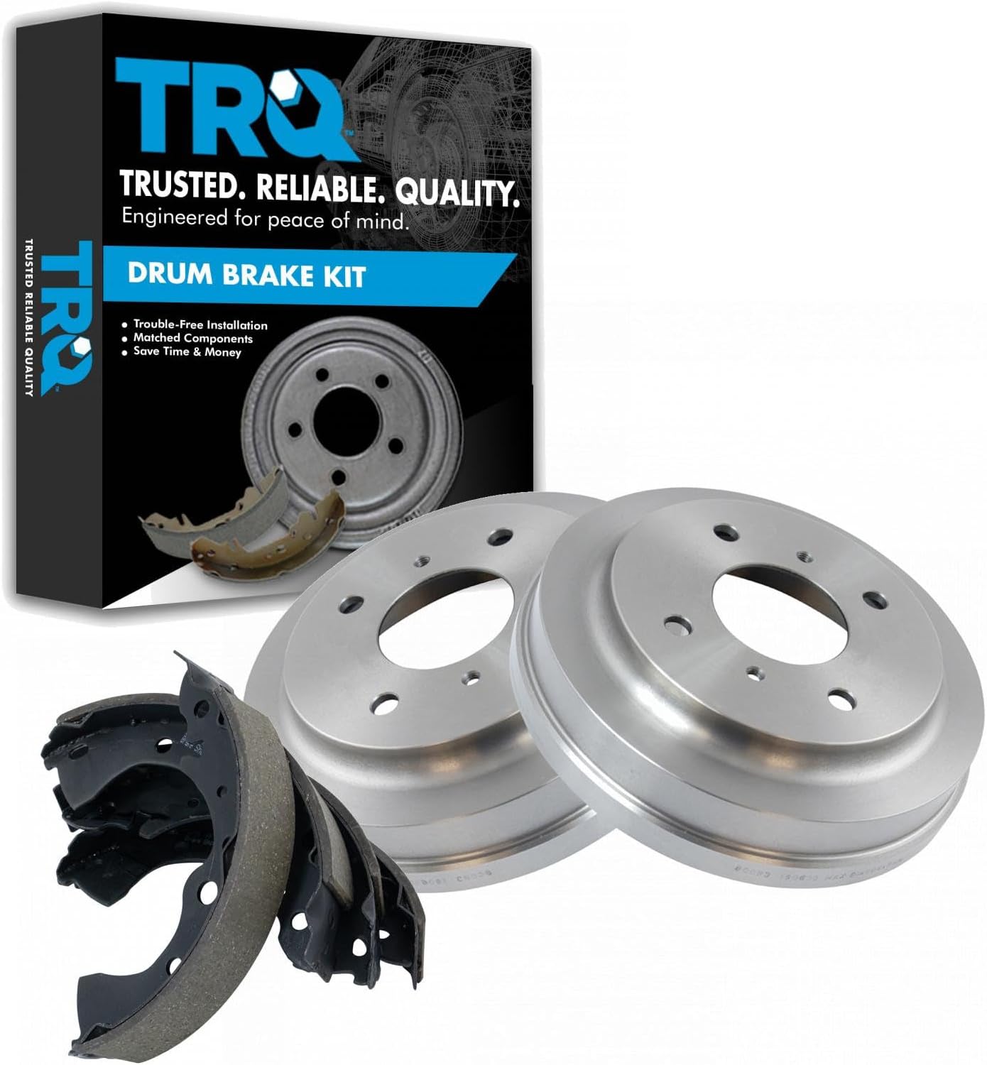 TRQ Brake Drums & Shoes Rear Kit Compatible with 01-06 Nissan Sentra