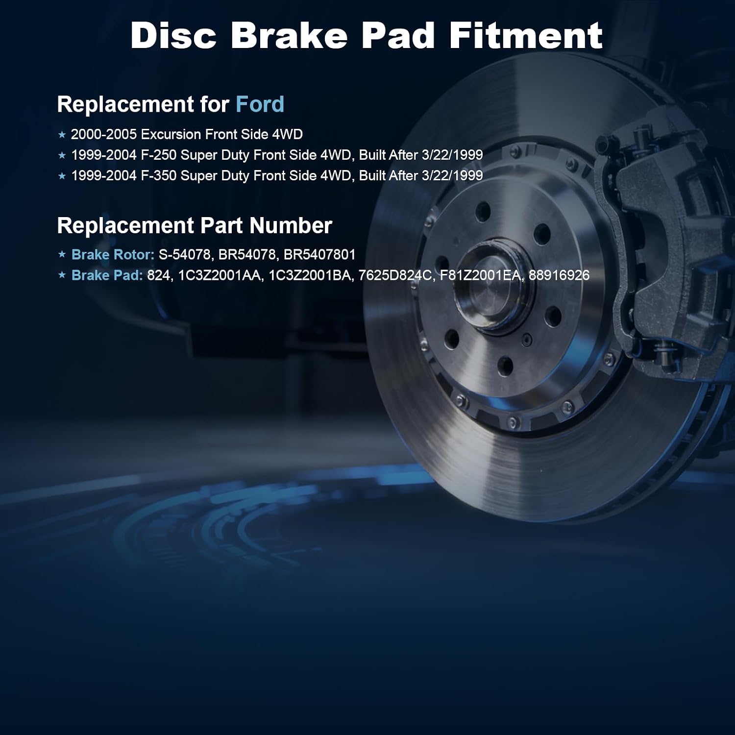 Front Drilled and Slotted Disc Brake Rotors & Ceramic Brake Pads Kit Fit for Ford 2000-2005 Excursion, 1999-2004 F-250, 1999-2004 F-350 4WD #54078 D824