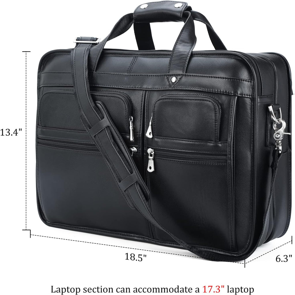 Polare 18.5' Full Grain Leather Laptop Briefcase Messenger Bag Tote For Men Large Fits 17.3' Laptop