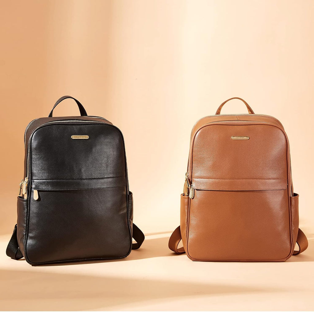 BOSTANTEN Genuine Leather 15.6 inch Laptop Backpack Purse for Women College Casual Backpack Travel Bag