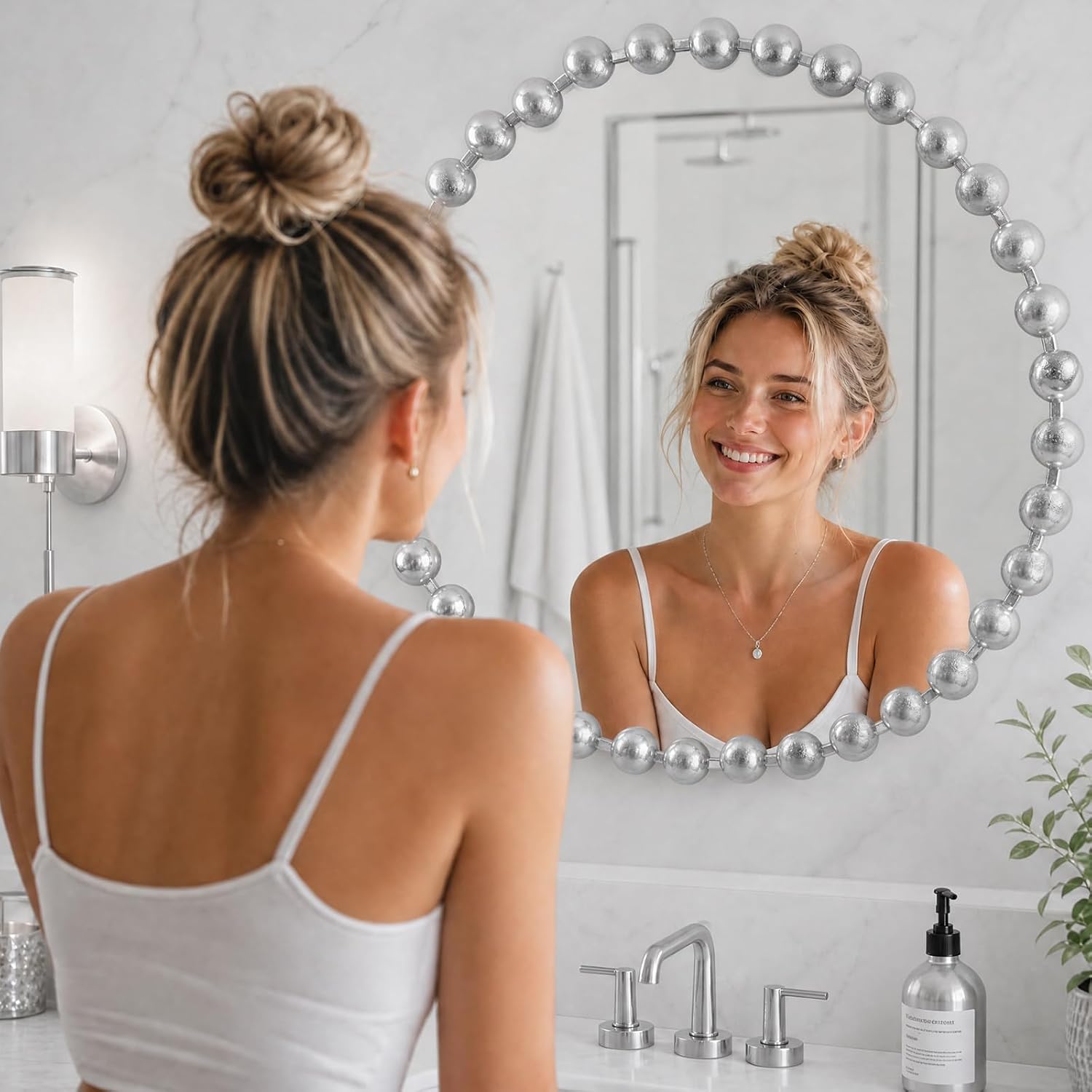 Madison Park Round Mirror, Metal Frame Circle Mirror 36 inch, Wall Art Decor Mounted Hanging for Entryway, Bathroom, hallway, Living Room, Vanity, Marlowe, Silver