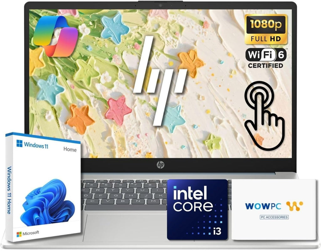 HP 15.6' Pavilion FHD Touchscreen Laptop | Intel Core i3 | 8GB DDR4 | 256GB PCIe SSD | AI Enhanced Win 11 | Numeric Keypad | Wi-Fi 6 & HD Webcam | WOWPC USB | Up to 10H Battery for Work & School