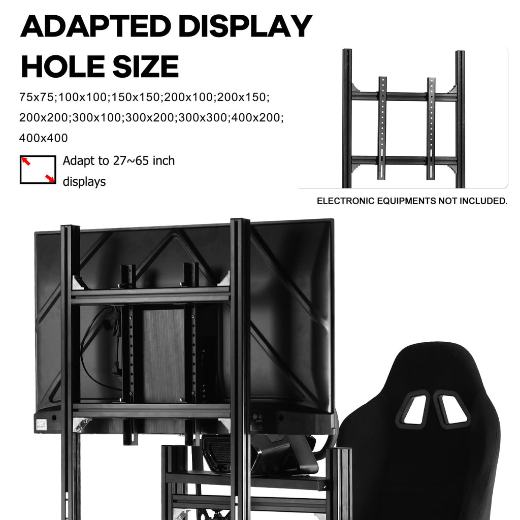 Anman Racing Simulator Cockpit Stand with Monitor Mount and Black Seat Fit for Logitech G29 G920 G923, for Thrustmaster, for Fanatec,Adjustable Steering Wheel Stand,Not Included Wheel,Pedals & Shifter