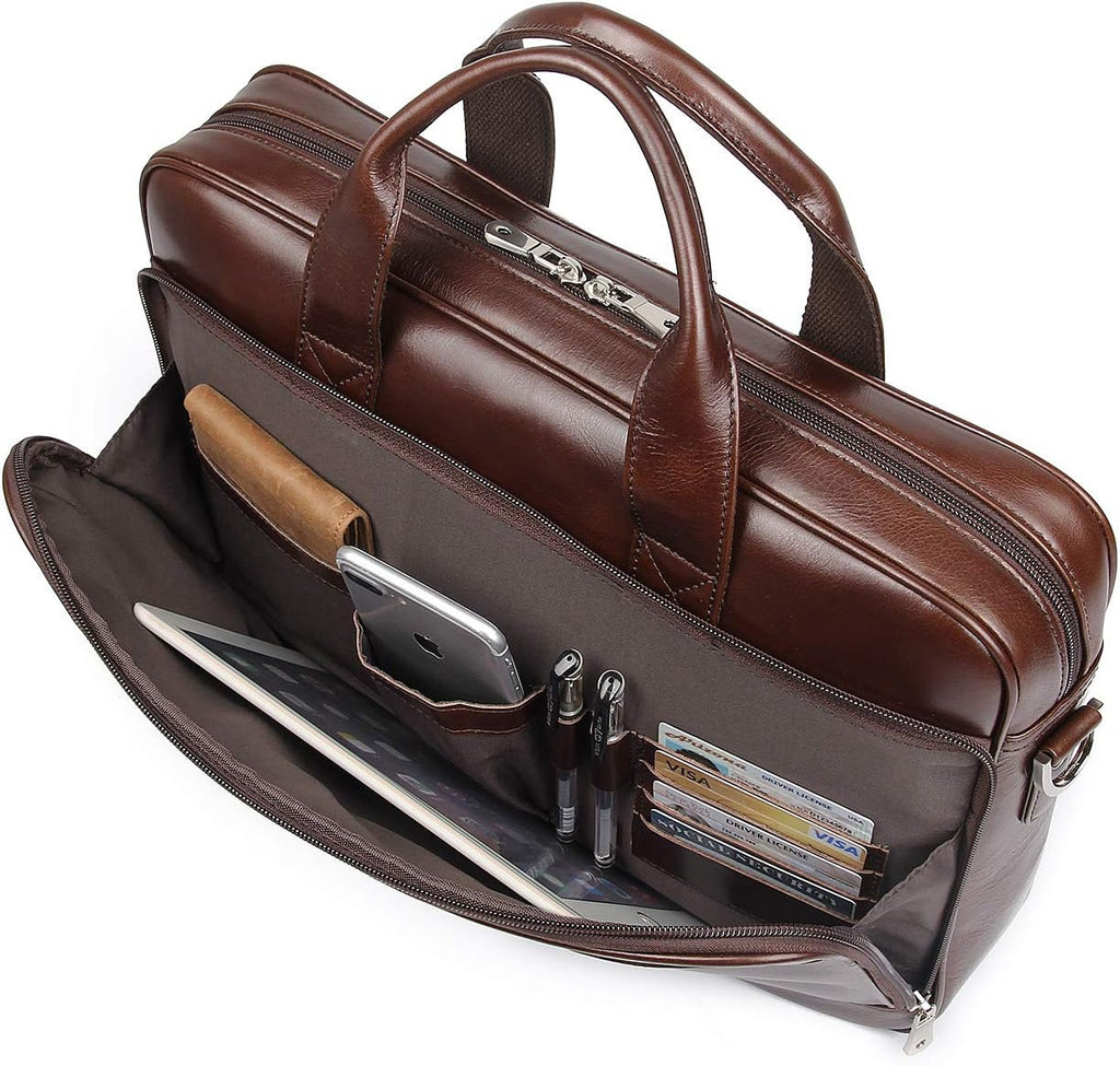 Augus Leather Messenger Bag for Men Vintage Travel Backpack 17 inch laptop Briefcase Shoulder Bags