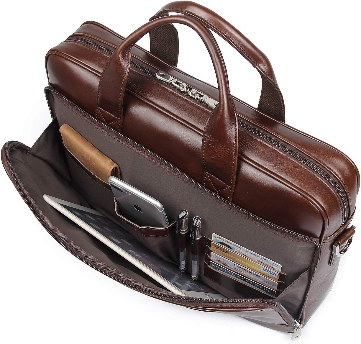 Augus Leather Messenger Bag for Men Vintage Travel Backpack 17 inch laptop Briefcase Shoulder Bags