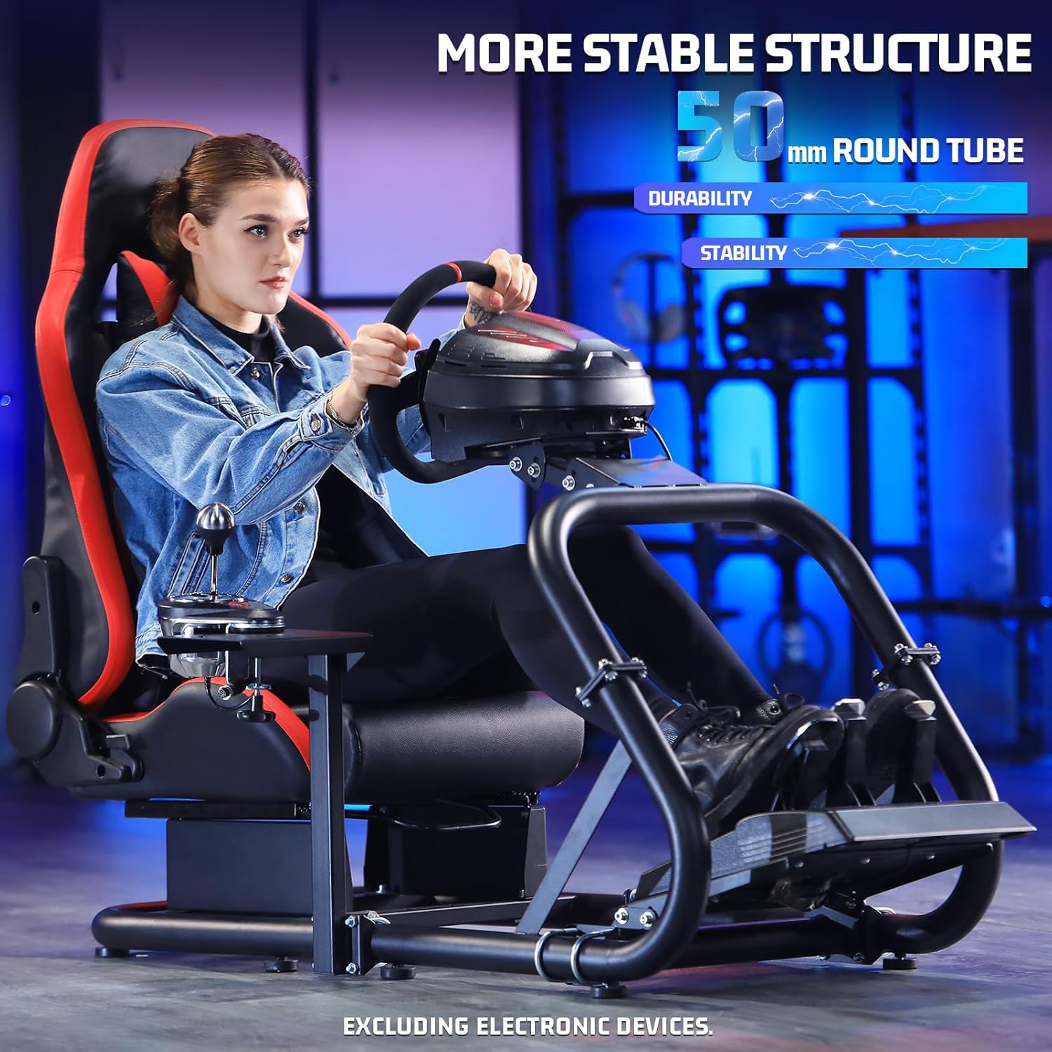 Marada 50mm Stable Round Tube Sim Racing Rig Racing Simulator Cockpit with Red Seat Fit for Logitech G29 G920 G923, for Thrustmaster T300RS, for Fanatec, for Moza, No Steering Wheel, Pedal, Handbrake