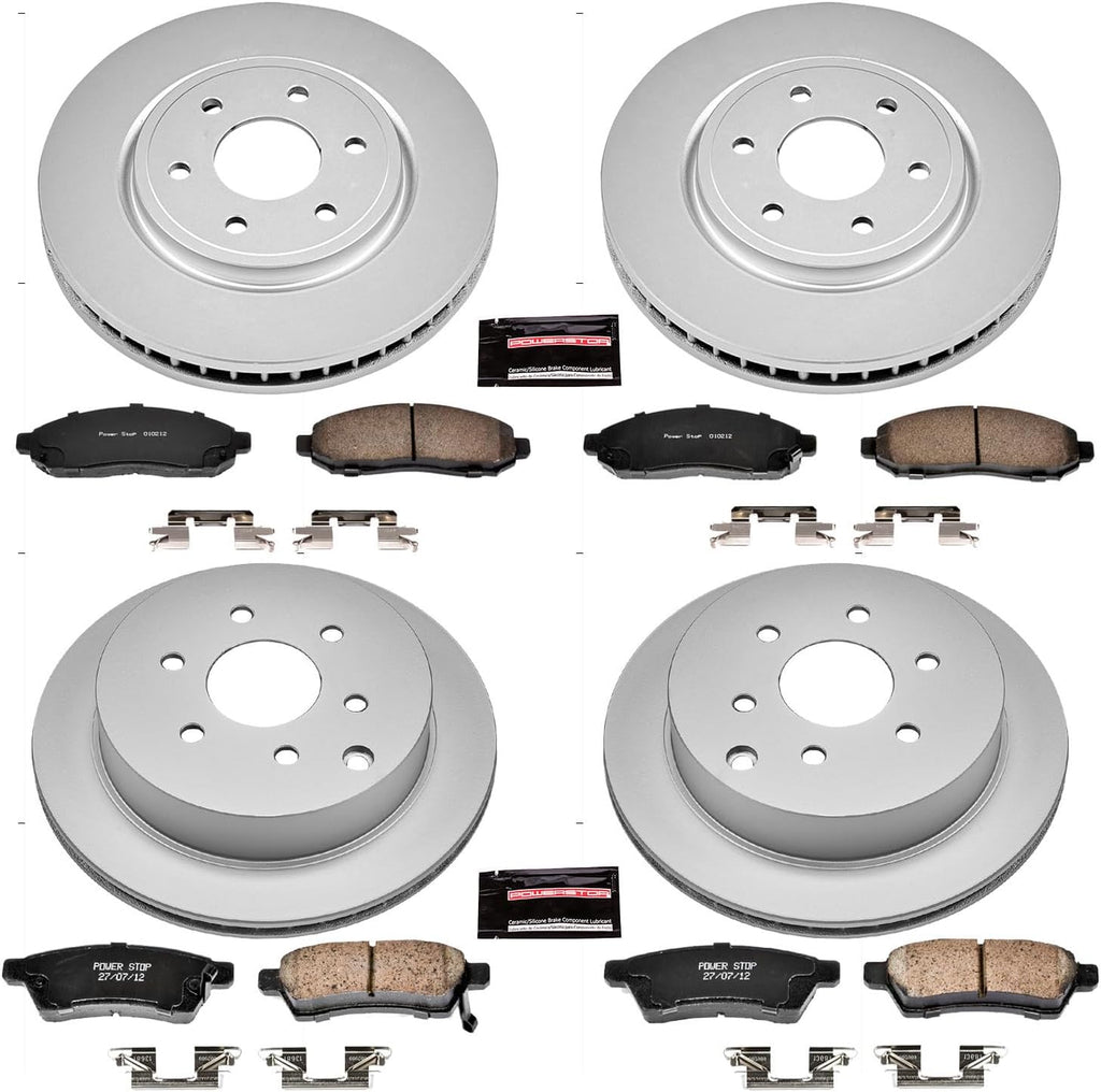 PowerStop Front and Rear Brake Kit for Nissan Frontier 2005-15 |Xterra 2005-15 |Suzuki Equator 2009-12 - Fully-Coated Disc Rotors with Z17 Ceramic Brake Pads Replacement, CRK4062