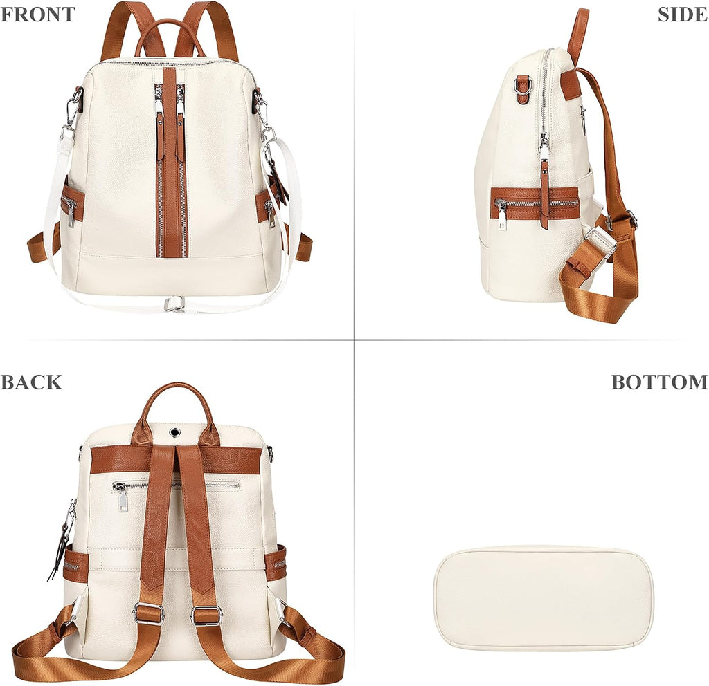 ALTOSY Genuine Leather Backpack Purse for Women Convertible Shoulder Bag Crossbody Bag Elegant Casual Daypacks (S77 Beige/Brown)