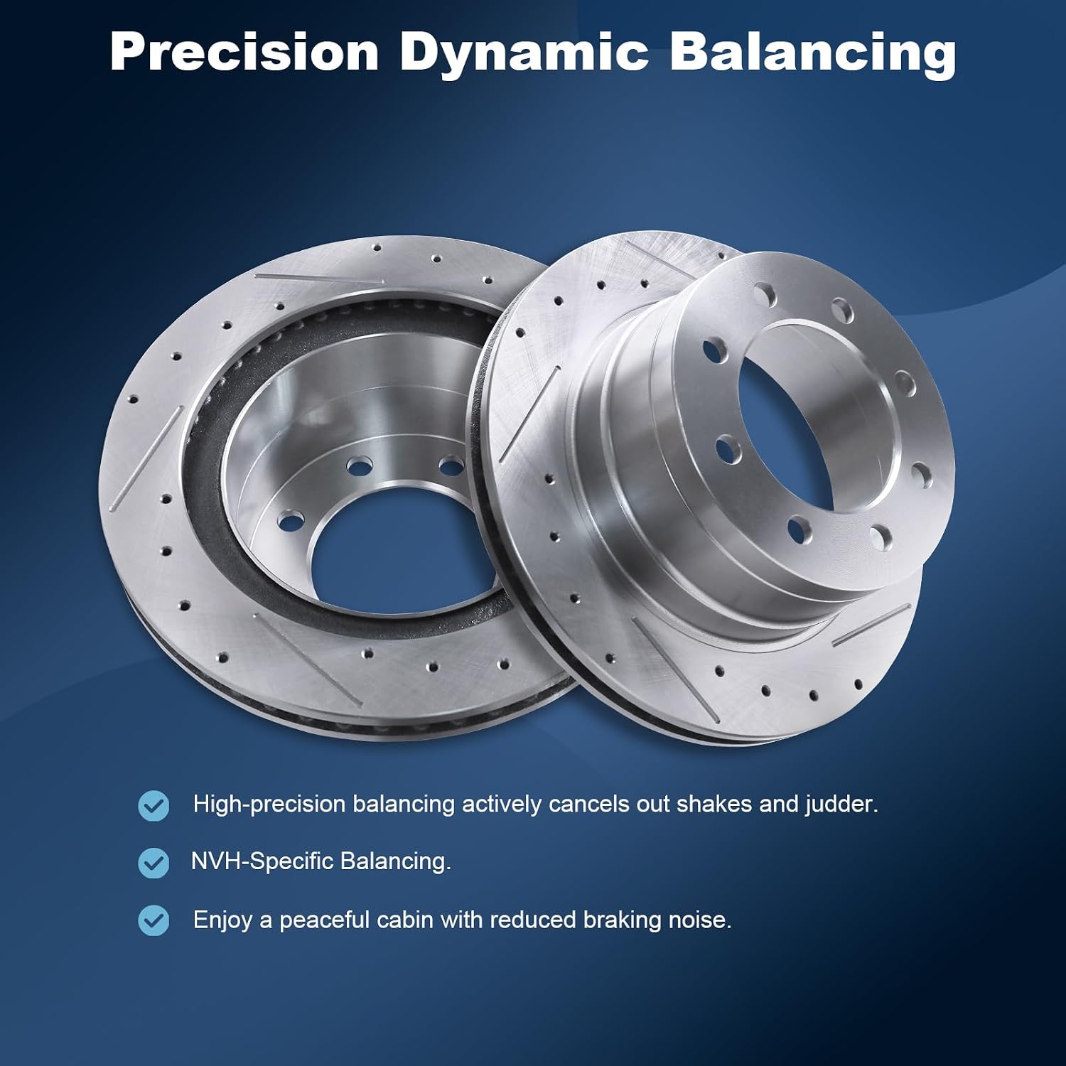 Rear Drilled and Slotted Disc Brake Rotors & Ceramic Brake Pads Kit Fit for Dodge 2006-2008 Ram 1500 (8 Lug; Mega Cab Models ONLY), 2003-2008 Ram 2500, 2003-2008 Ram 3500 Fit SRW or DRW