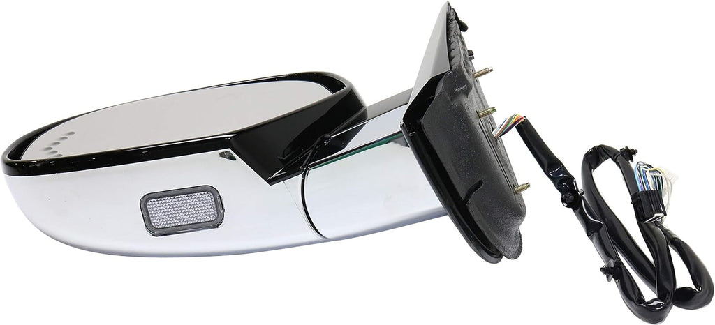 Kool Vue Driver Side Power Heated Mirror, Fits Cadillac Escalade ESV 2007-2014, Side Mirror Replacement, Power Fold With Signal Light, Without Blind Spot Monitor, Chrome