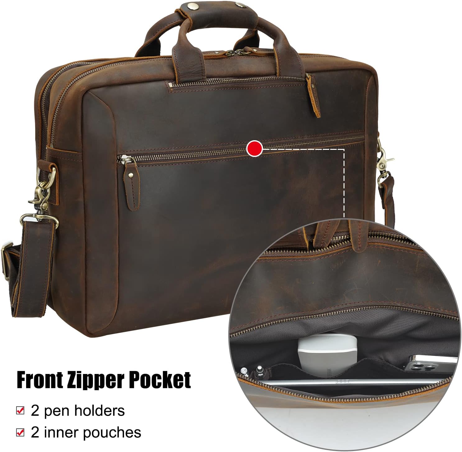 TIDING Leather Convertible Briefcase Backpack for Men, Large 15.6 Inch Laptop Messenger Bag Work Business Travel Crossbody Shoulder Bag