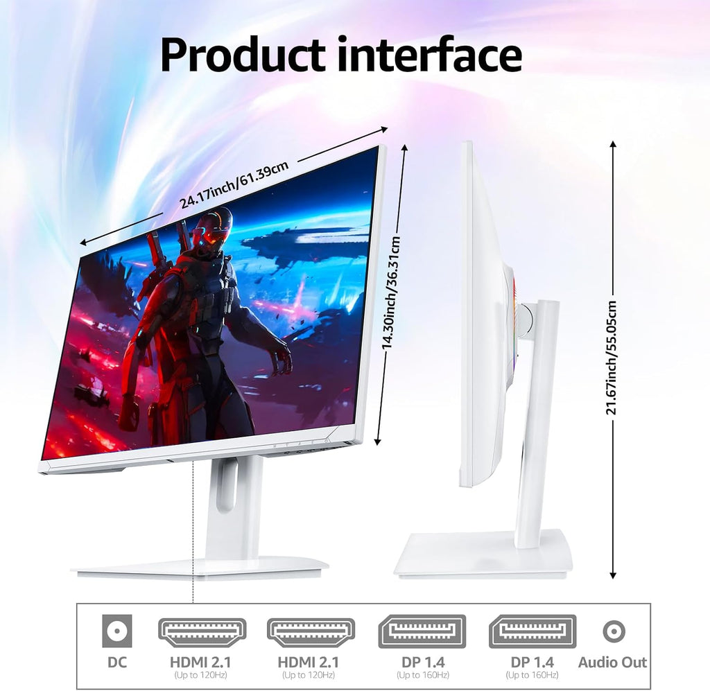 Gawfolk 27 Inch 4K Gaming Monitor 160Hz, White PC Computer Monitors UHD 3840 x 2160p, IPS Screen for Home & Office, Freesync, DP 1.4, HDMI 2.1, Eye Care, Wall Mount Compatible