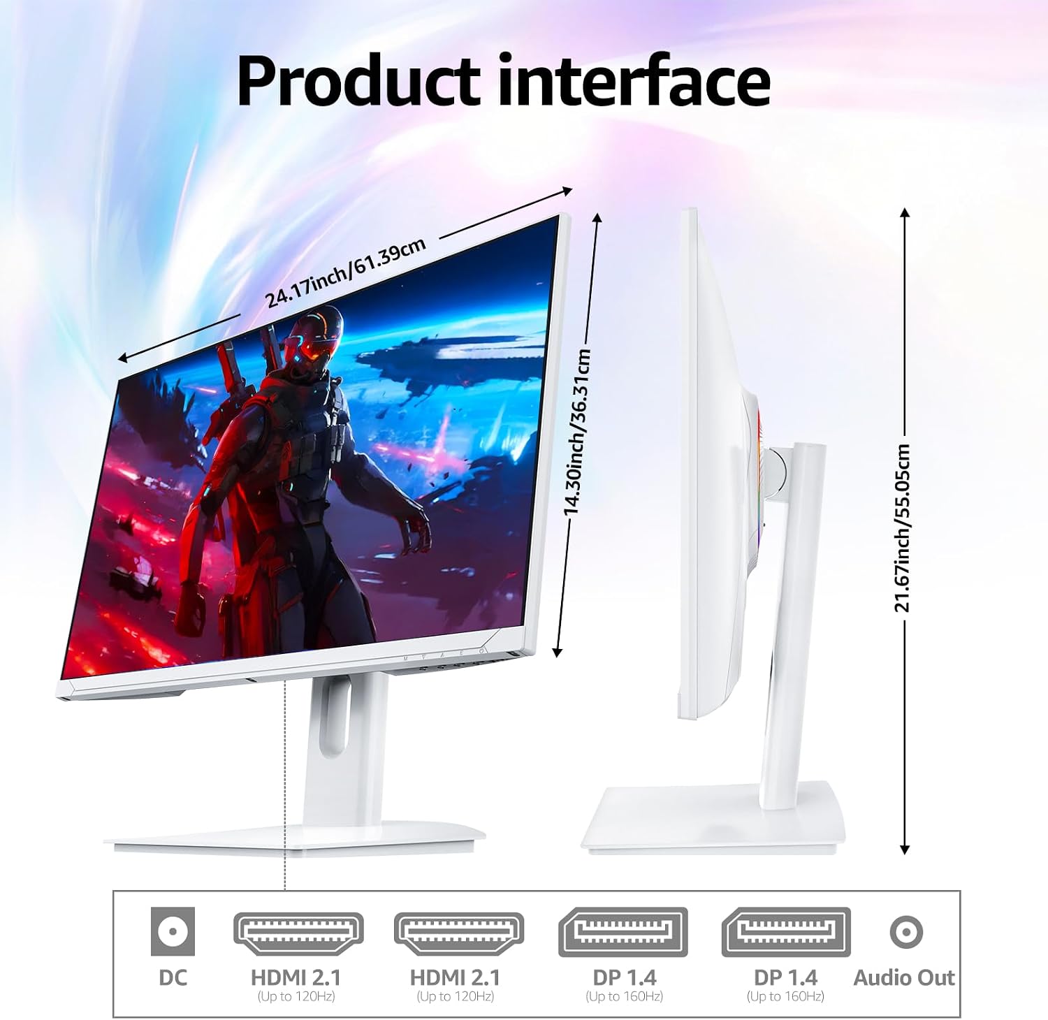 Gawfolk 27 Inch 4K Gaming Monitor 160Hz, White PC Computer Monitors UHD 3840 x 2160p, IPS Screen for Home & Office, Freesync, DP 1.4, HDMI 2.1, Eye Care, Wall Mount Compatible