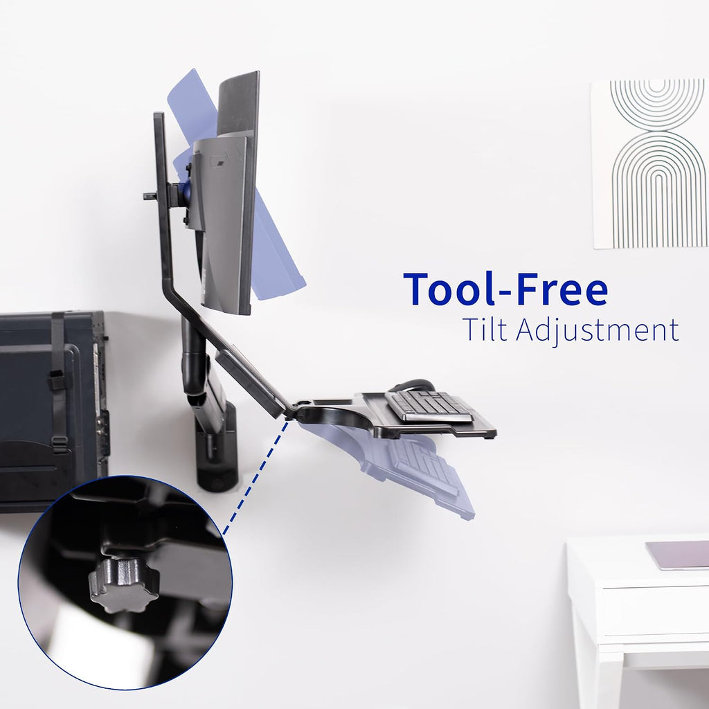 VIVO Premium Black Single Monitor and Keyboard Counterbalance Sit-Stand Wall Mount and CPU Holder, Ergonomic Standing Transition Workstation STAND-SIT1WD