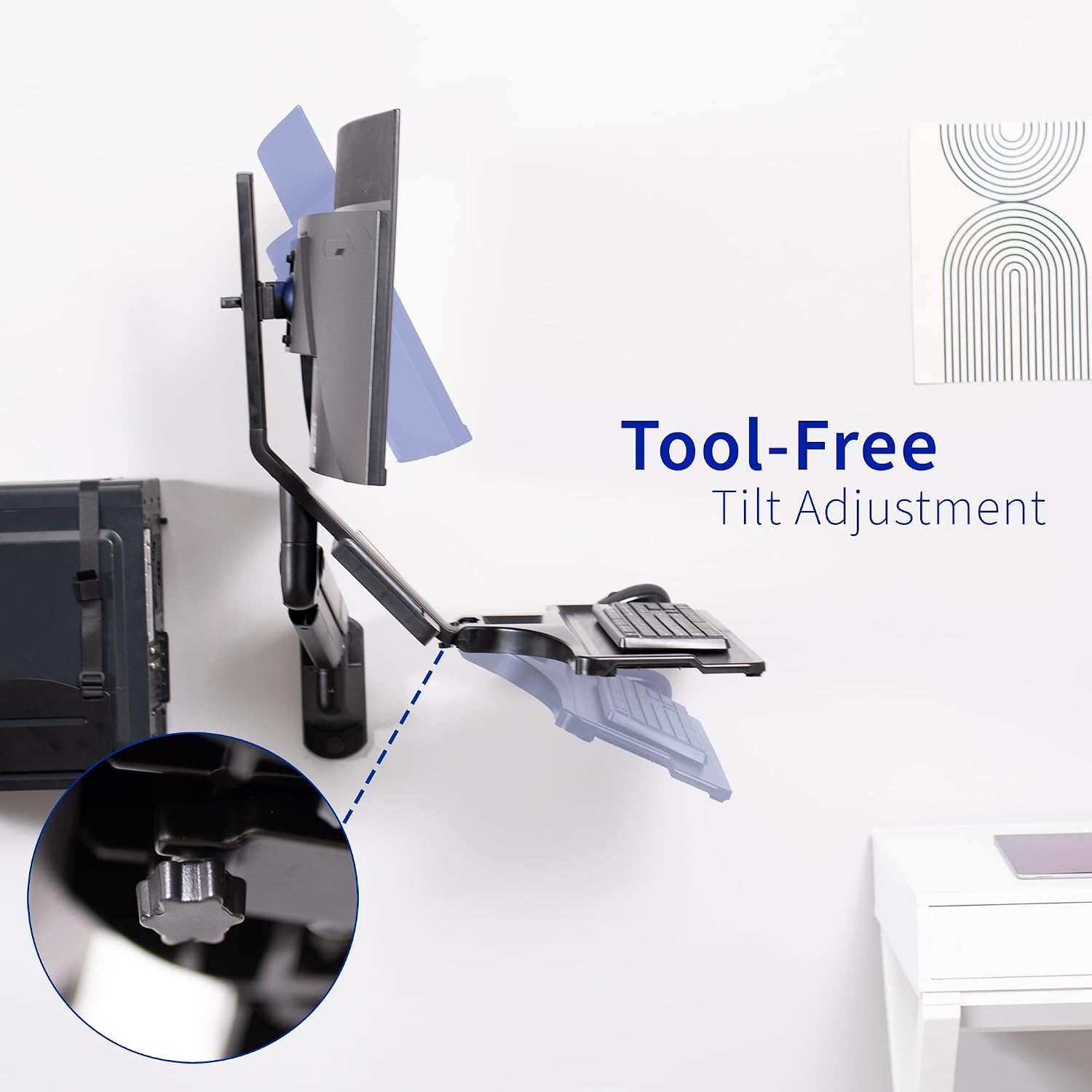 VIVO Premium Black Single Monitor and Keyboard Counterbalance Sit-Stand Wall Mount and CPU Holder, Ergonomic Standing Transition Workstation STAND-SIT1WD