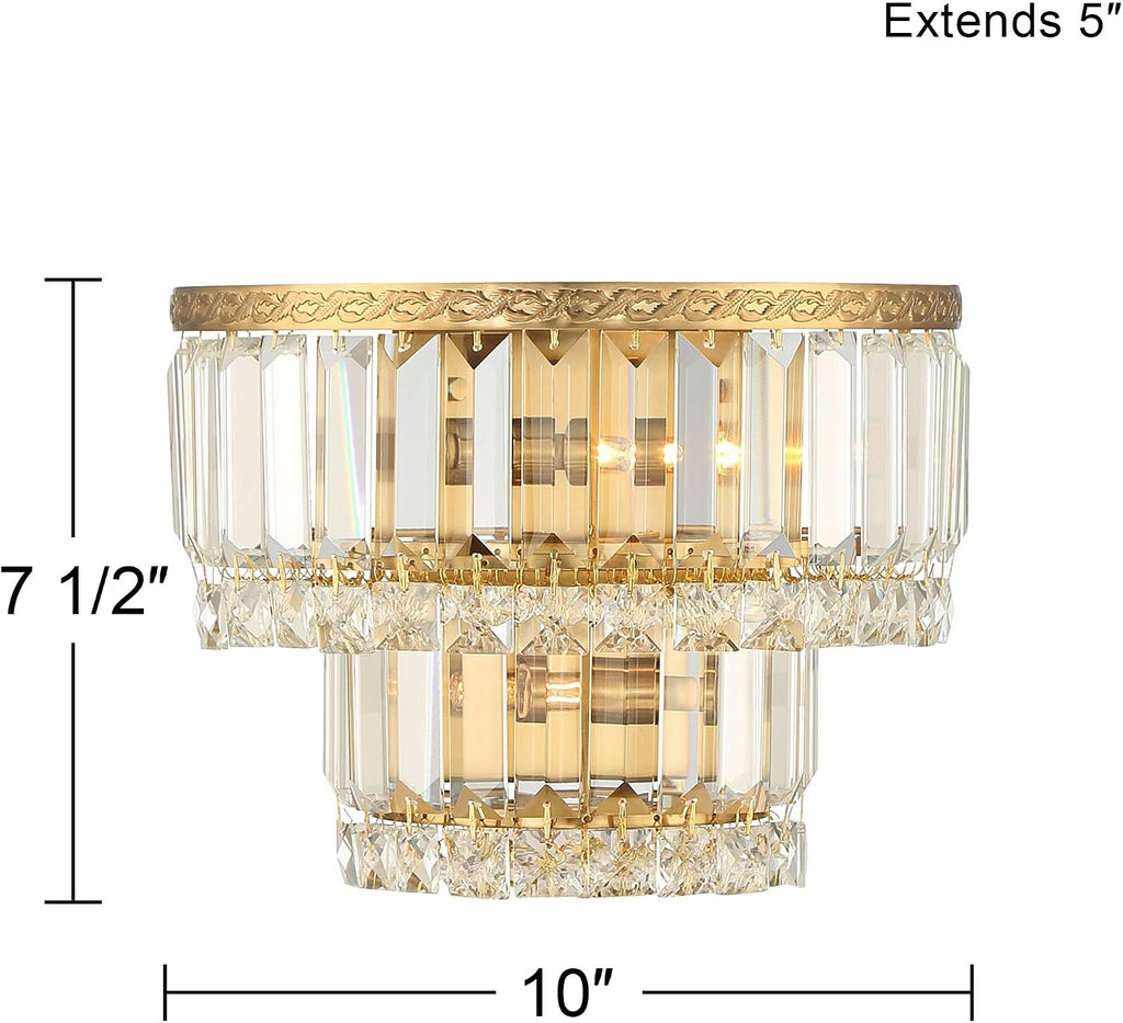 Vienna Full Spectrum Magnificence Modern Wall Light Sconces Set of 2 Gold Hardwired 10' Fixture Demilune Clear Crystal for Bedroom Bathroom Bedside Vanity Reading Living Room Hallway House Home