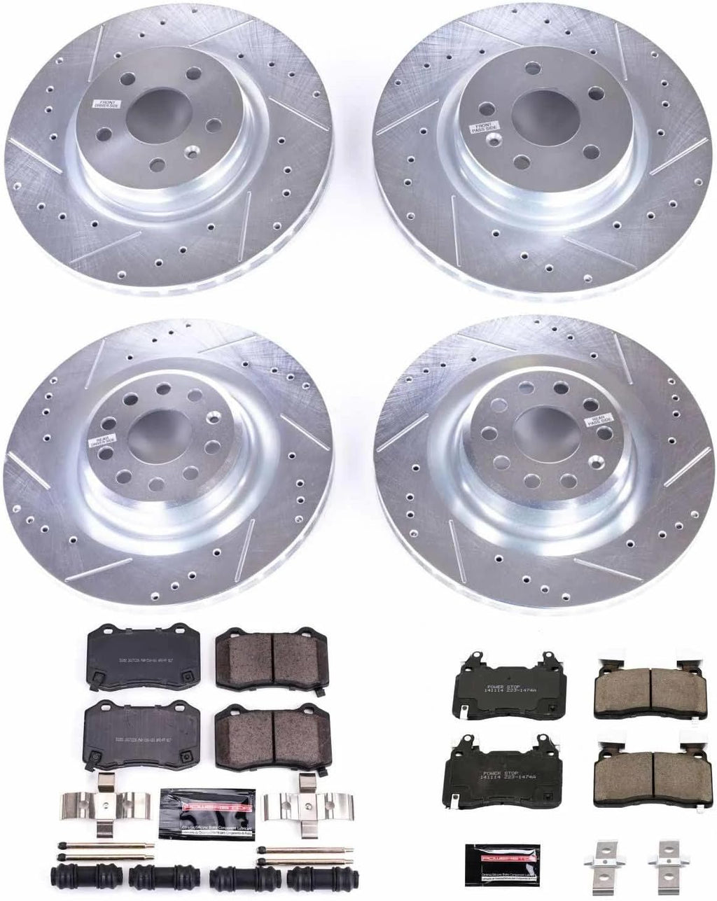 PowerStop Front and Rear Brake Kit for Tesla S 2012-21 | Tesla X 2016-21 - Drilled and Slotted Disc Rotors with Carbon-Fiber Ceramic Brake Pads Replacement, K6797