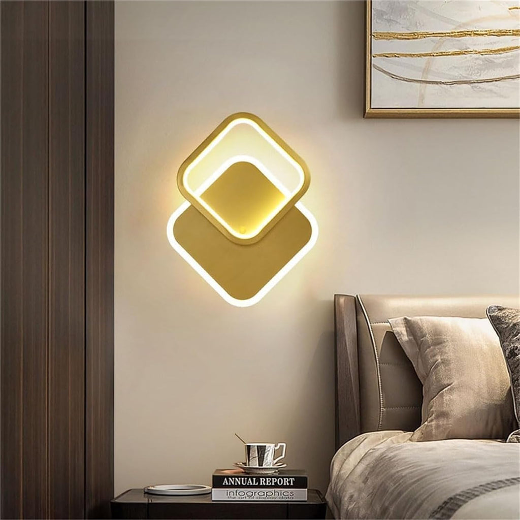 Modern Brass Wall Sconce Dimmable 3 Color Temperature LED Gold Vertical Up Down Wall Light Fixture Luxury Clear Glass Indoor Lighting for Hallway Bathroom Vanity(Square)