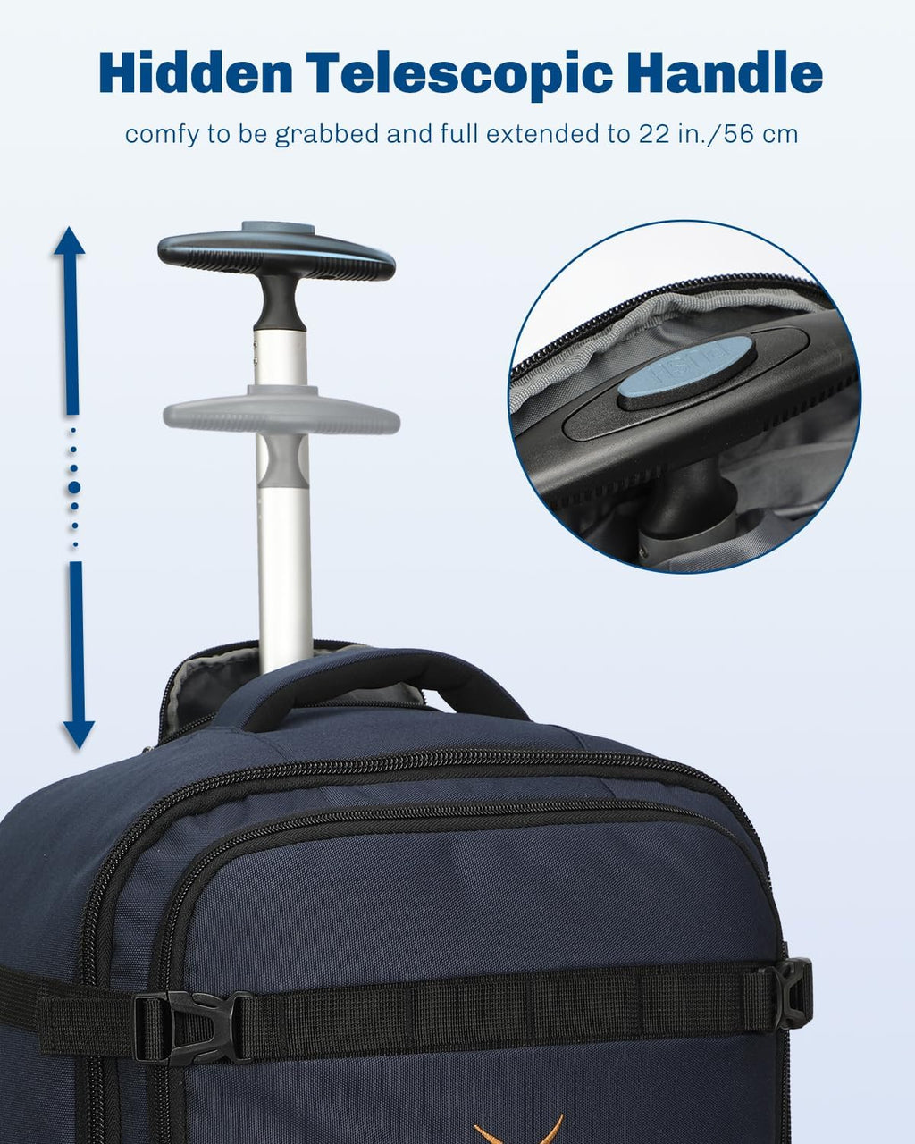 Hynes Eagle Rolling Backpack 42L Backpack with Wheels Airline Approved Carry on Luggage Laptop Travel Suitcase Bag for Women Men Dark Blue