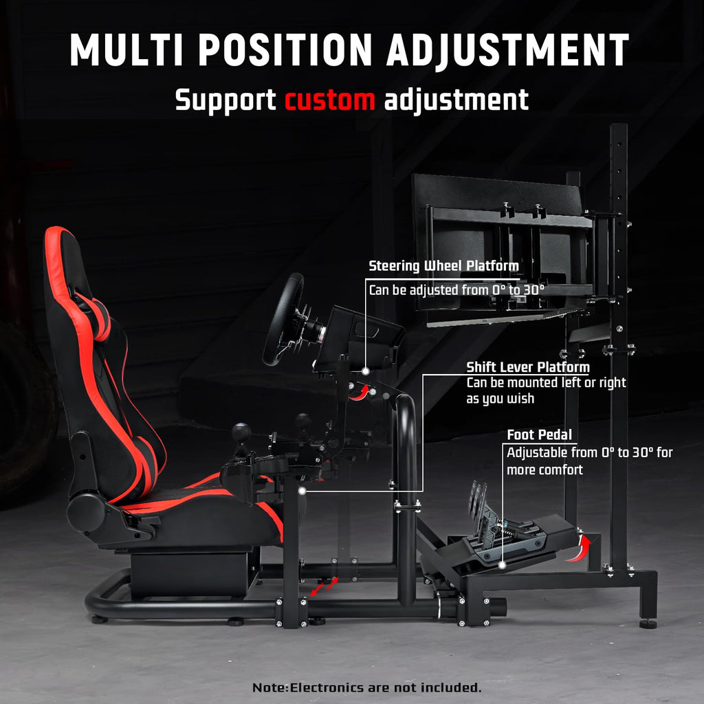 Dardoo Racing Simulator Cockpit Vertical Bracket with Triple Monitor Stand and Red Seat Fit for Logitech G29 G920 G923, for Thrustmaster T300RS CSL-DD, for Fanatec