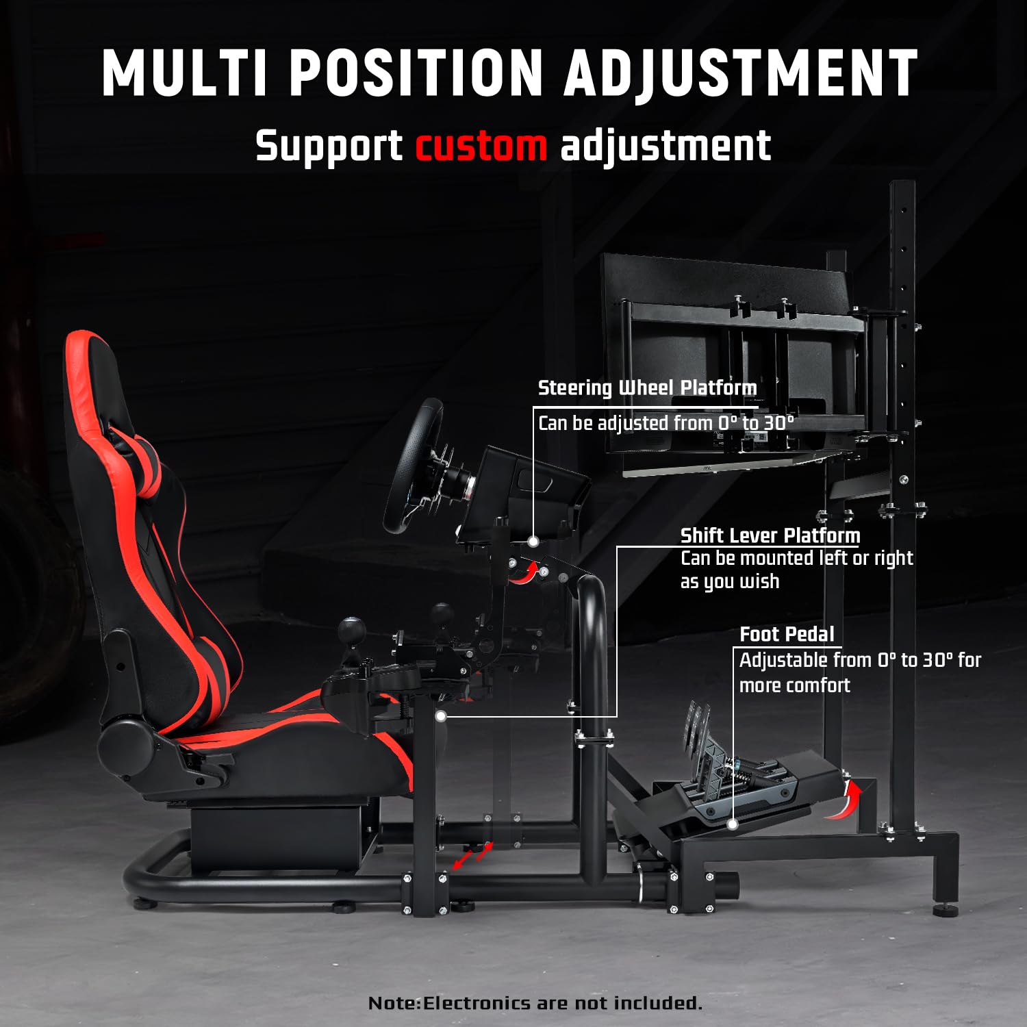 Dardoo Racing Simulator Cockpit Vertical Bracket with Triple Monitor Stand and Red Seat Fit for Logitech G29 G920 G923, for Thrustmaster T300RS CSL-DD, for Fanatec