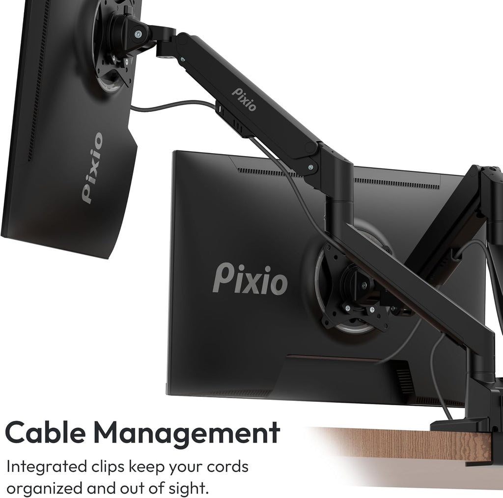 Two Pixio PXC248WAVE 24 inch 200Hz Refresh Rate FHD 1080p Resolution 1500R Curve Fast VA Panel 1ms GTG Response Time HDR Curved Gaming Monitor and PS1D Wave Black Dual Monitor Arm - Fits up to 32 inch