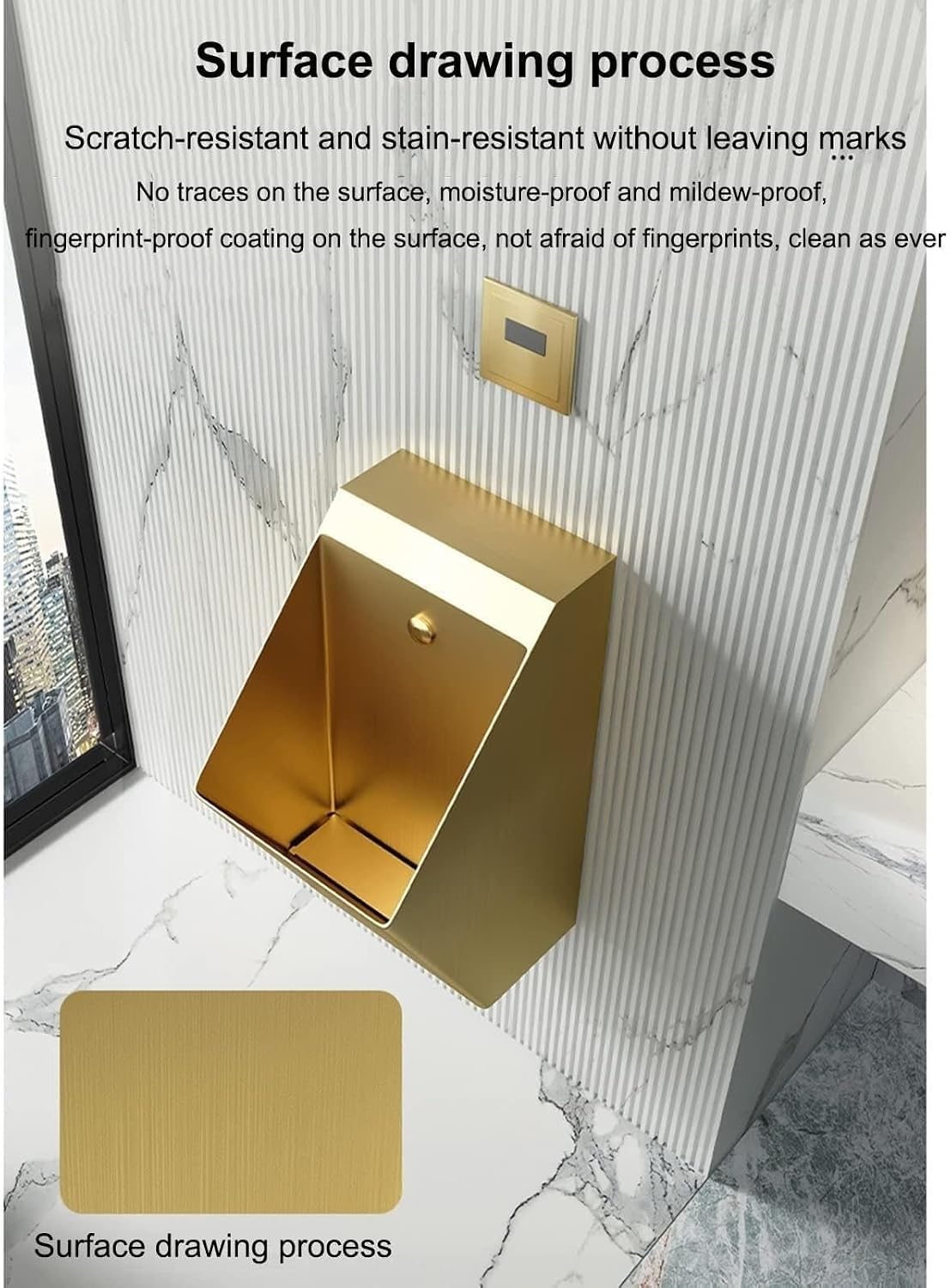 Wall Mounted Smart Men Urinal, 304 Stainless Steel Bathroom Urinals, Toilet Efficient Flushing Urinal, Male Sanitary Ware Public Toilet Urinal,Gold,Silver