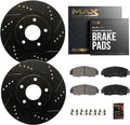 Max Advanced Brakes Front Brake Kit Compatible With 2002-2014 2015 2016 Subaru Impreza Legacy L w/10.91' Front Rotor Replacement Drilled Slotted Black Coated Disc Brake Rotors and Ceramic Brake Pads