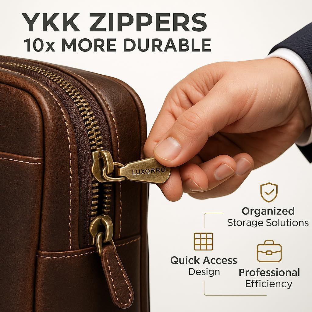 Luxorro Professional Leather Briefcase for Men with YKK Zippers – TSA-Friendly, Fits 17' Laptop, Handcrafted Full-Grain Leather, Ideal Executive Gift (Dark Brown)