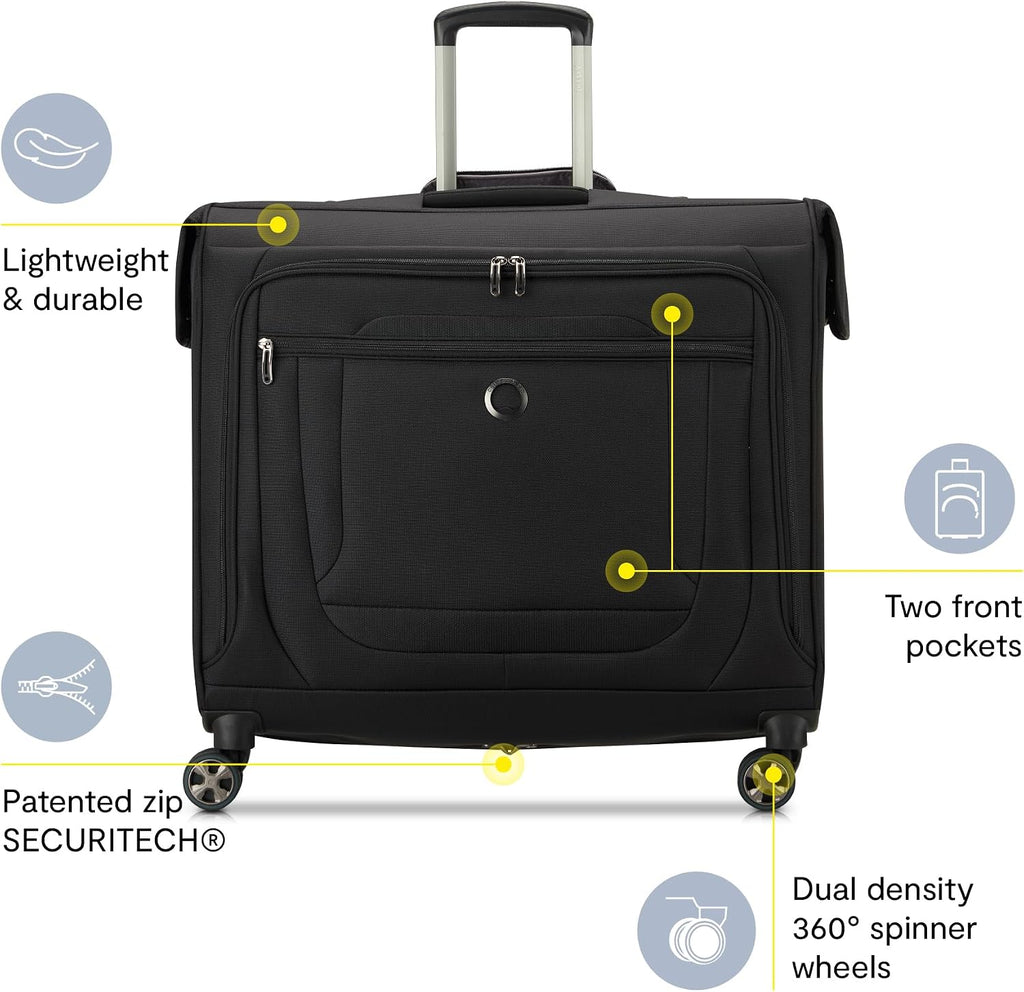 DELSEY PARIS Helium DLX - Rolling Garment Bag with Spinner Wheel - Lightweight Travel Garment Bag - SECURITECH Zip - Suit and Dresses Rolling Travel Bag - Checked Size, Black