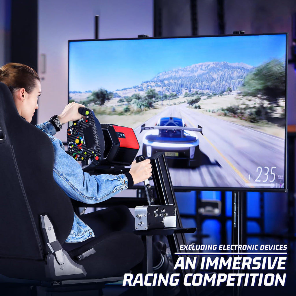 Marada Aluminum Profile Racing Simulator Cockpit With Monitor Stand, Fit For Fanatec, for Thrustmaster T818, for Logitech G923 GPro, Stable Driving Cockpit With Black Seat,Not Included Wheel and Pedal