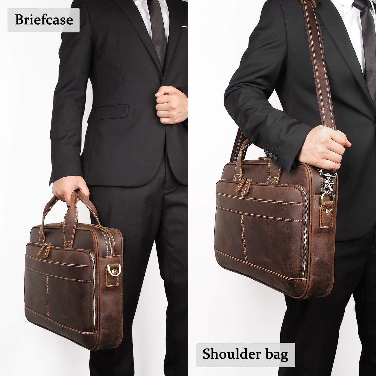 Augus Leather Messenger Bag for Men Vintage Travel Backpack 17 inch laptop Briefcase Shoulder Bags