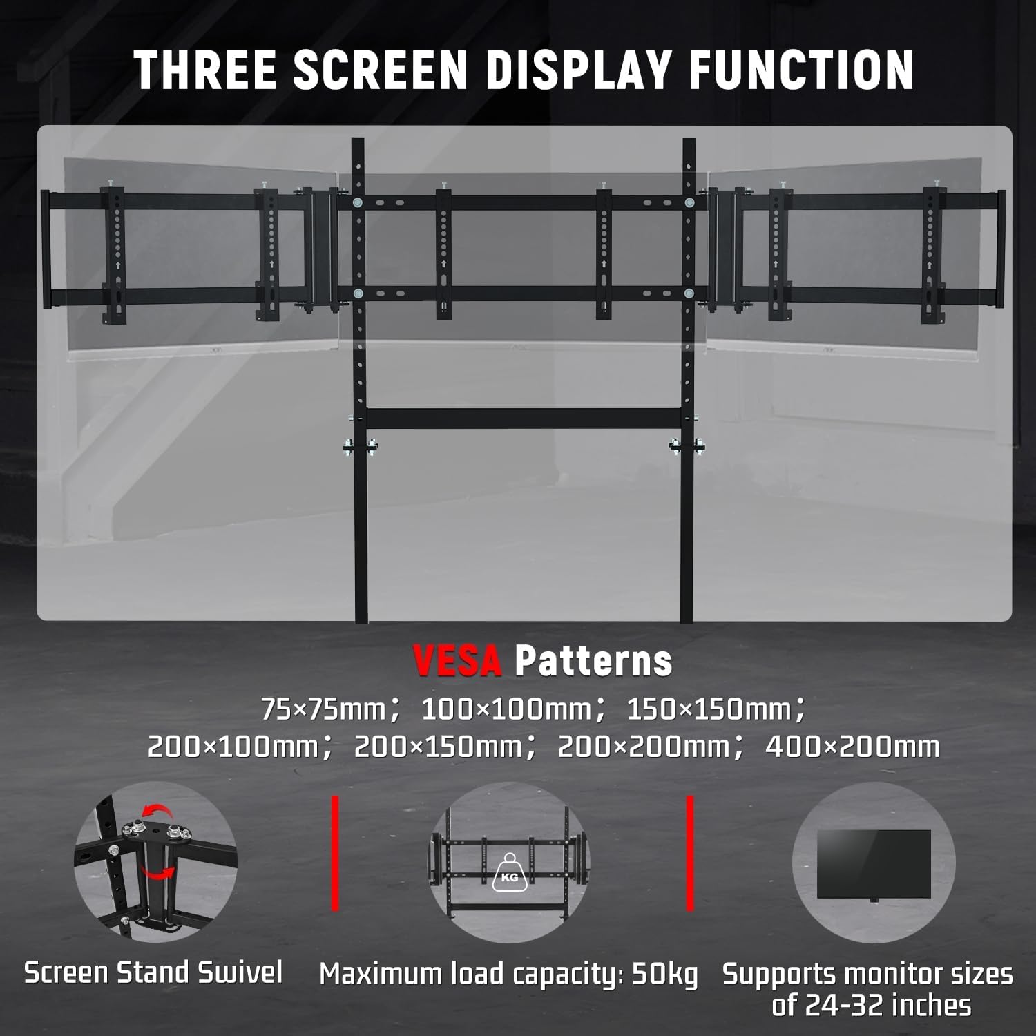 Dardoo Racing Simulator Cockpit Vertical Bracket with Triple Monitor Stand and Red Seat Fit for Logitech G29 G920 G923, for Thrustmaster T300RS CSL-DD, for Fanatec