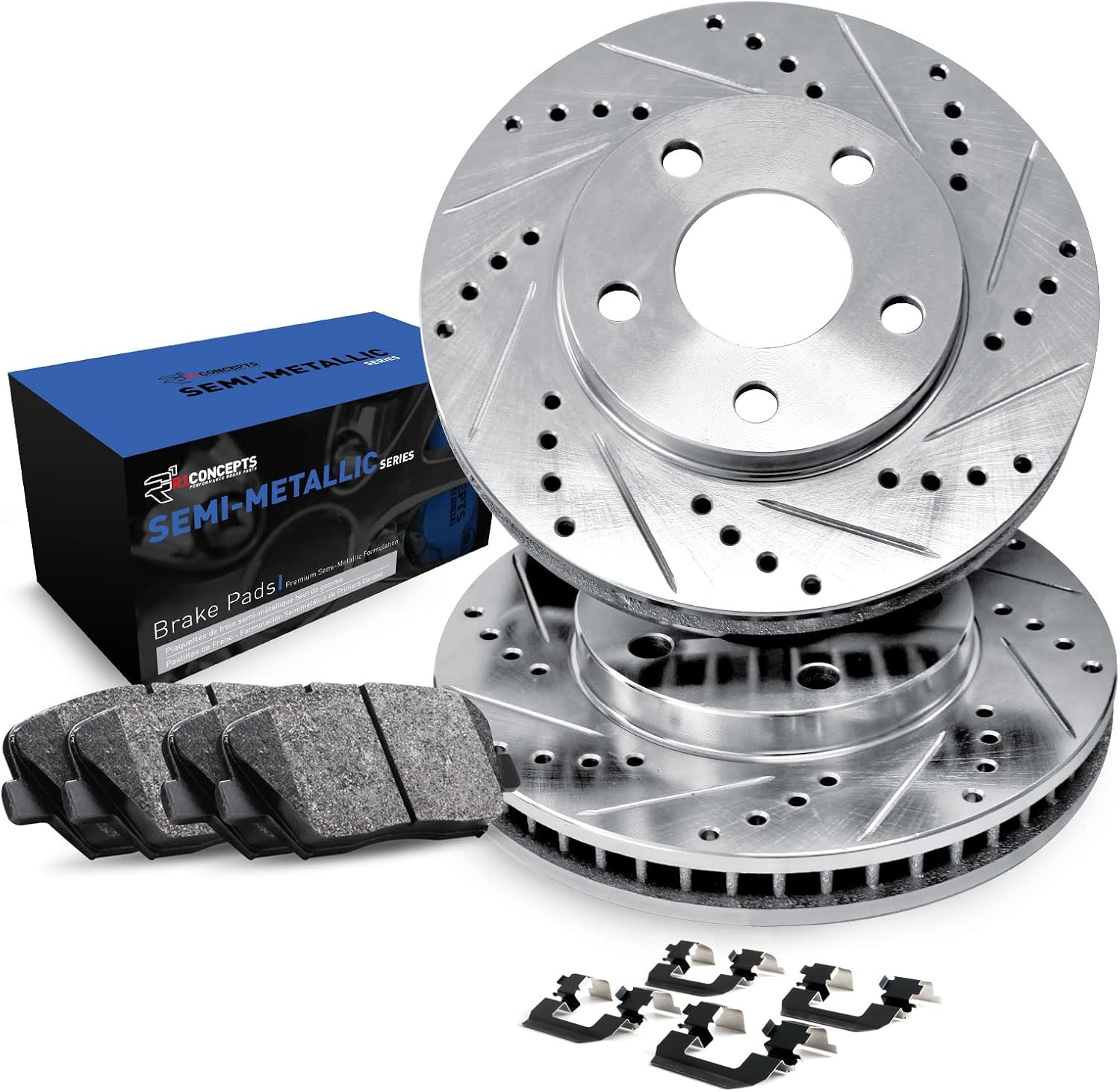 R1 Concepts Rear Brake Kit Fits 2009-2016 BMW Z4| Semi Met Pads, Drilled Slotted Rotors| Hardware| 11.8' Rear