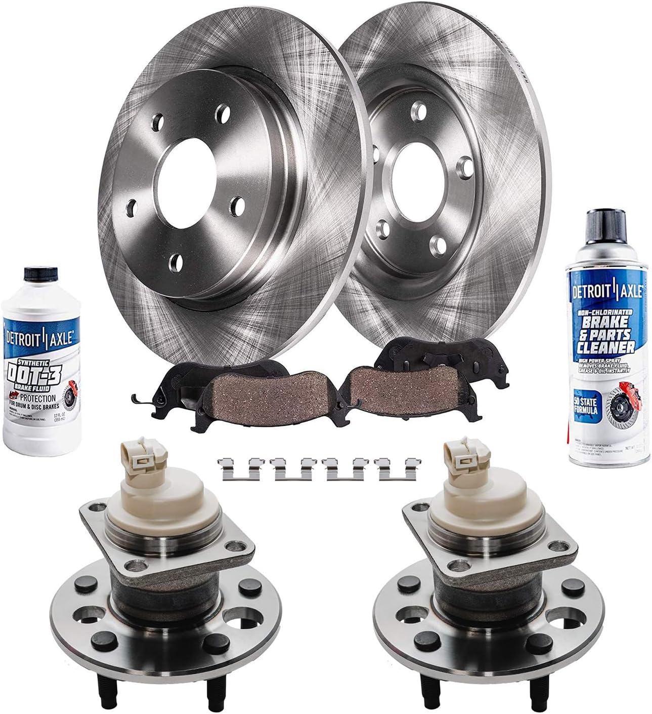 Detroit Axle - Rear Brake Kit Wheel Bearing Hubs for 05-09 Buick Allure LaCrosse, 11-13 2WD Chevy Impala, 04-08 2WD Pontiac Grand Prix Brake Rotors and Ceramic Brakes Pads Replacement