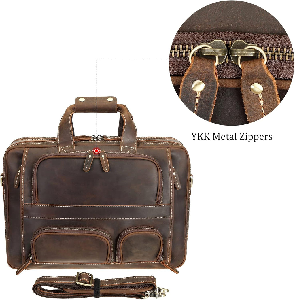 Polare Full Grain Cowhide Leather 17'' Laptop Large Briefcase for Men Business Messenger Bag Work Bag