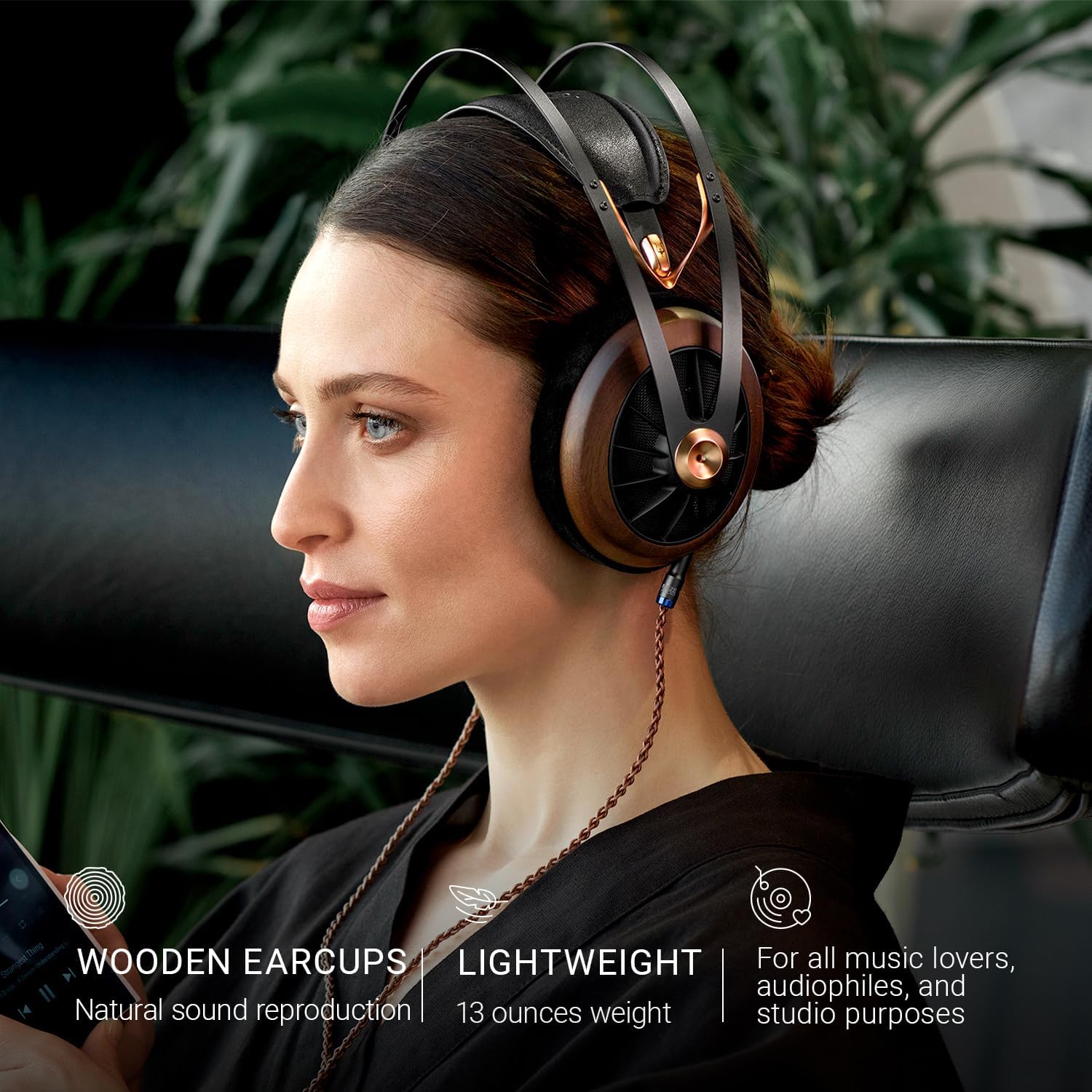 MEZE AUDIO 109 PRO | Wired Over-The-Ear Walnut Wood Audiophile Open-Back Headphones | 50mm Dynamic Drivers | Low Impedance 40 Ohms | Cables and Carrying Pouch Included | 2-Year Warranty