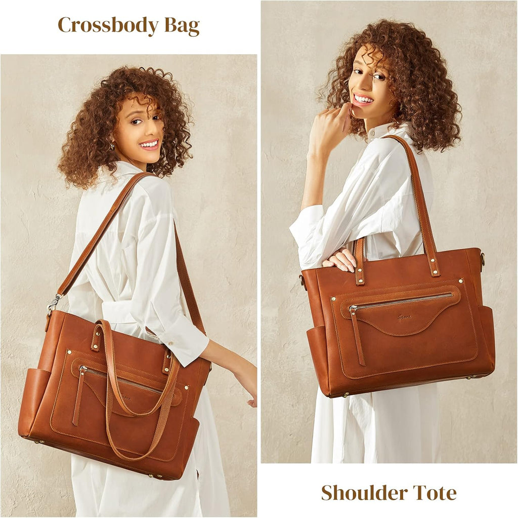 S-ZONE Women Genuine Leather Tote Bag Large Shoulder Purse Vintage Crossbody Work Handbag