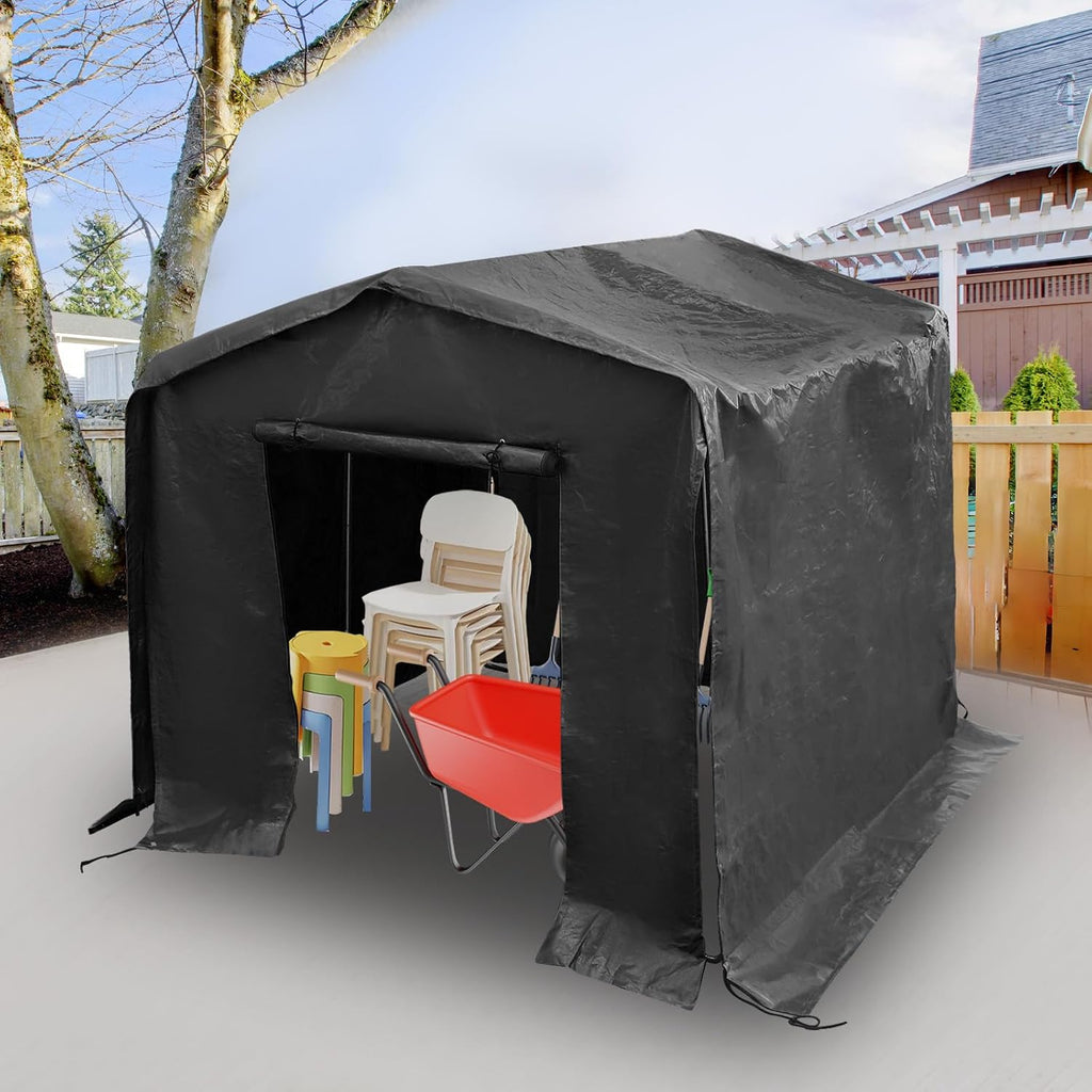 Outdoor Storage Shed 8'x8'x8', Portable Carport Shelter Garages with Metal Frame & Waterproof Cover – Heavy-Duty Carport Shelter for Motorcycle, Bike, Lawn Mower, Tools