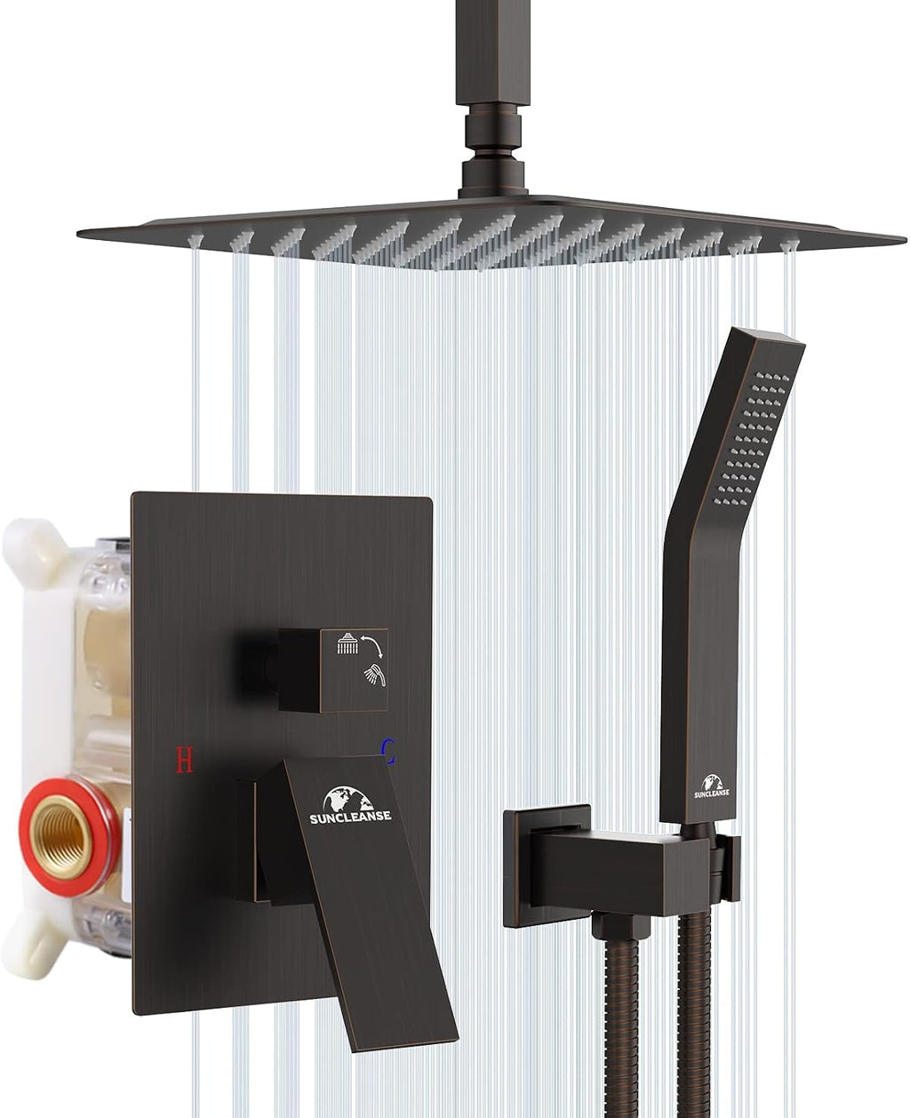 SunCleanse Rainfall Shower Faucet Set Oil Rubbed Bronze Shower Combo Set for Bathroom with High Pressure 10 inch Shower Head with Handheld Shower Valves Shower Head and Handheld Ceiling Mounted