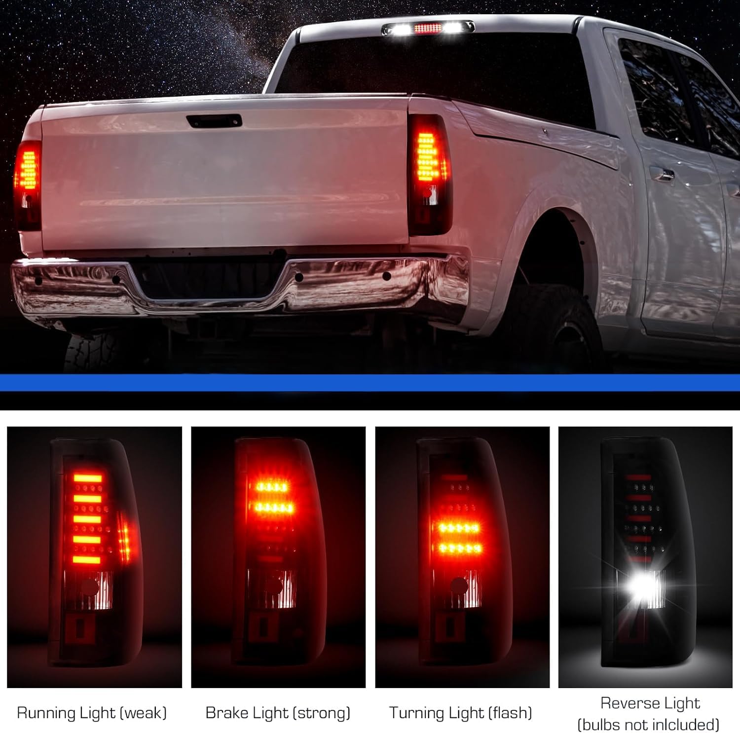 LED Tail Light + 3rd Brake Light Kit Fit for Chevy Silverado & for GMC Sierra 1500 2500 HD 2003-2006, Silverado Sierra 3500 2004-2006, Silverado/Sierra Classic Models 2007, Black Housing Smoke Lens