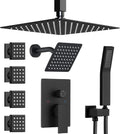 Dual Rainfall Shower Head System with 4 Body Jets, JetsBath Shower Faucet Set Double Shower Head 6-Inch Shower Head & 12' Rain Shower, Luxury Matte Black Shower Faucet Set Tandem Shower Head System