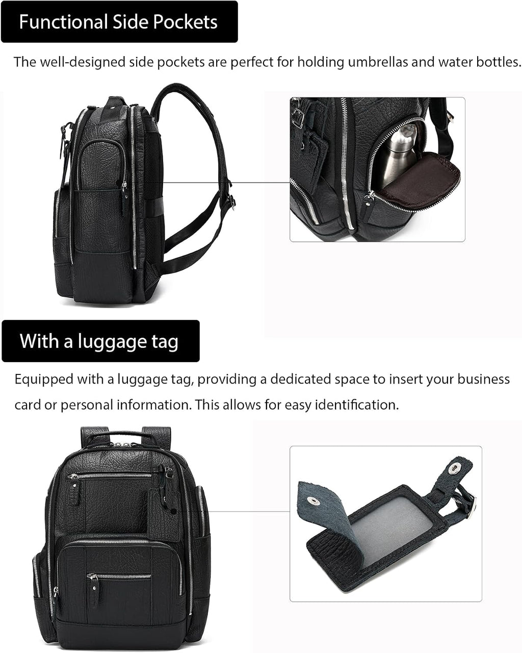 LANNSYNE Vintage Genuine Leather Backpack for men, 15.6' Laptop Backpack Travel Camping 24L Rucksack
