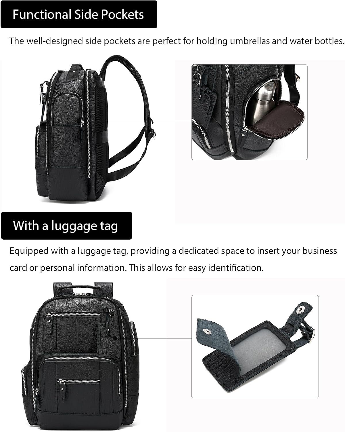 LANNSYNE Vintage Genuine Leather Backpack for men, 15.6' Laptop Backpack Travel Camping 24L Rucksack