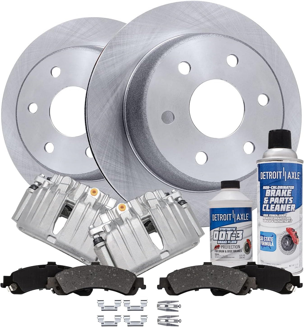 Detroit Axle - Rear Brake Kit for Chevy GMC Silverado Sierra Suburban Avalanche Yukon 1500 Tahoe Escalade Disc Brake Rotors Brake Calipers Brackets Ceramic Brakes Pads Replacement [12.99 inch Rotors]