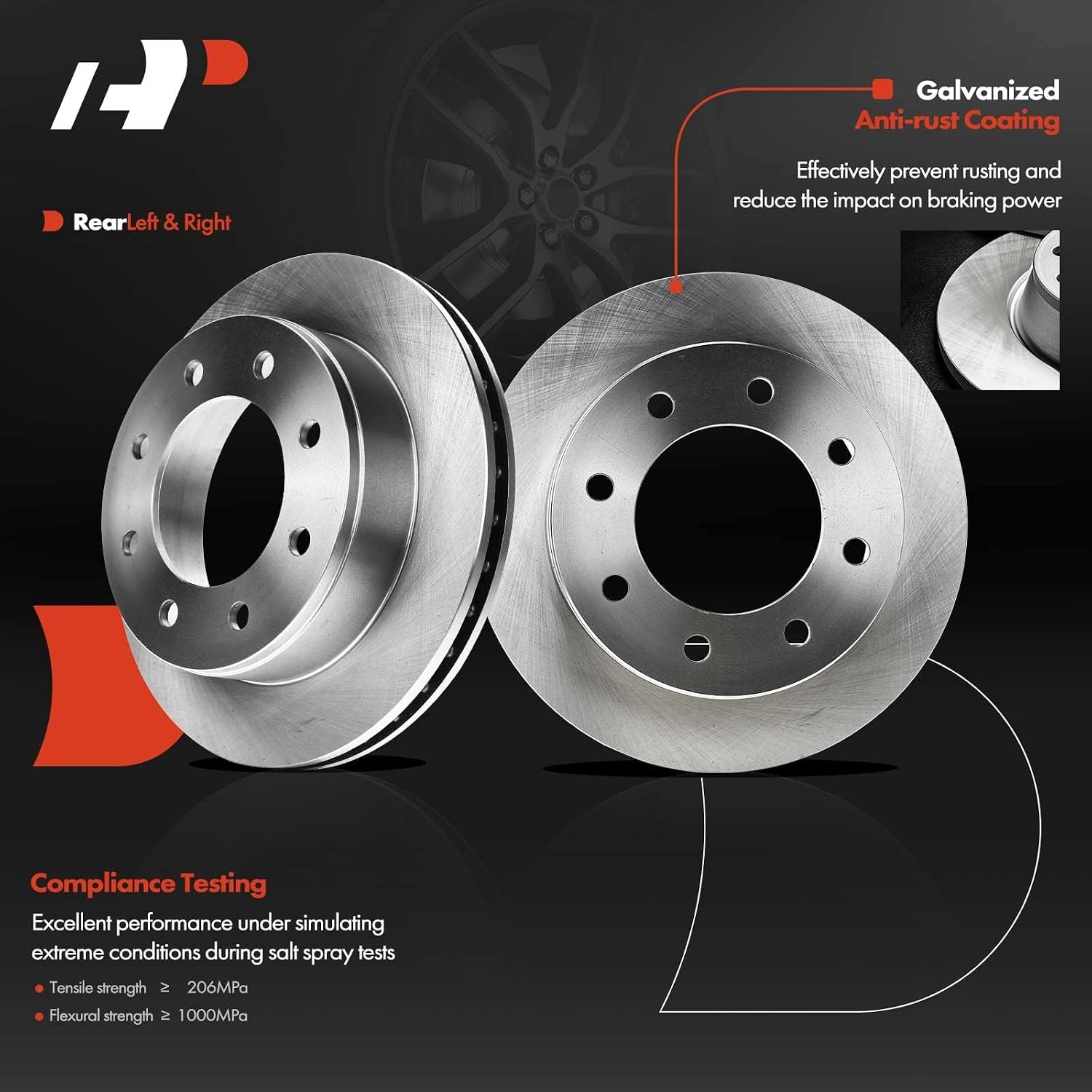 A-Premium 12.99 inch (330mm) Rear Vented Disc Brake Rotors + Ceramic Pads Kit Compatible with Select Chevy, GMC and Hummer Models - Silverado 1500 HD, 2500, Suburban, Sierra 1500, Yukon XL 2500, H2