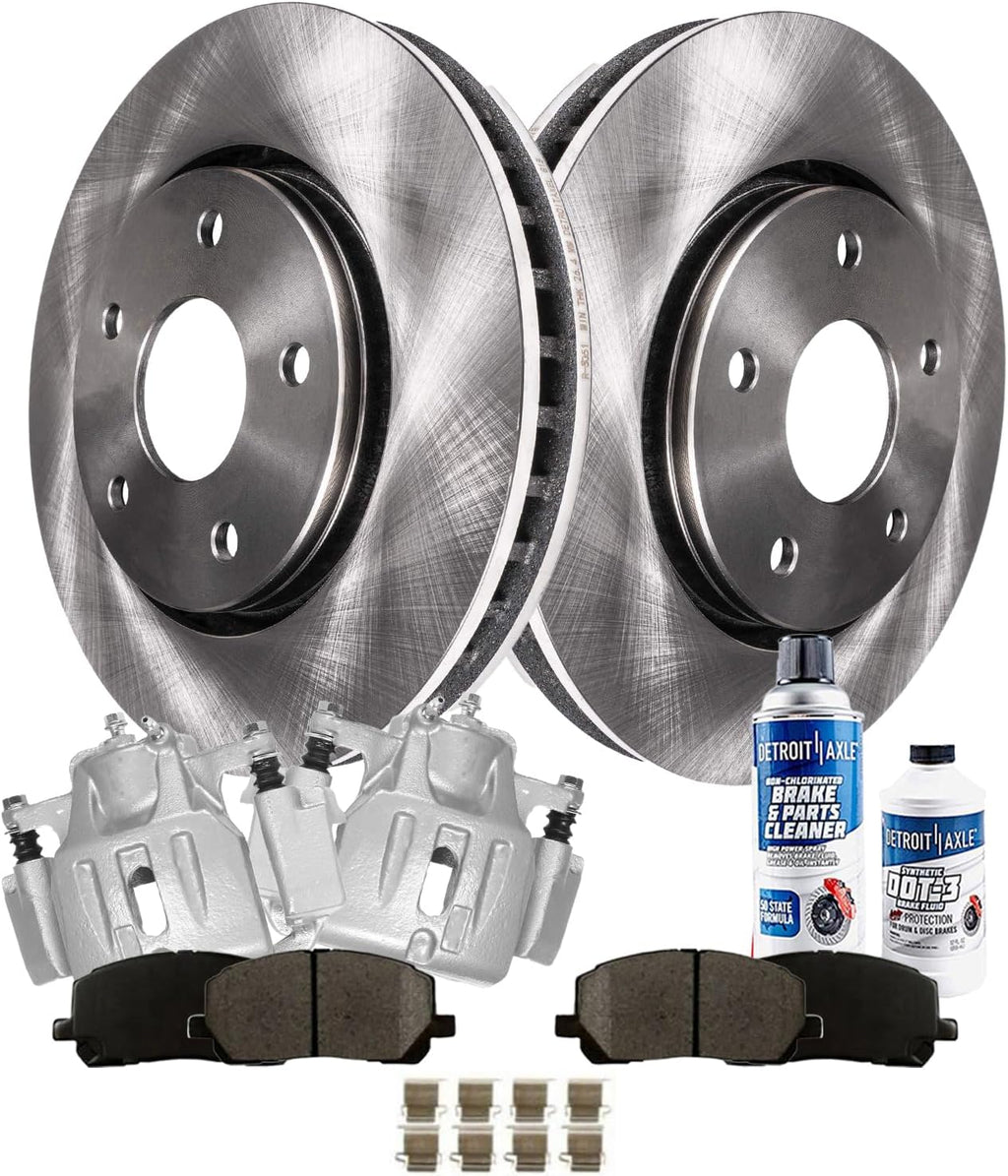 Detroit Axle - 8pc Front Brake Kit for 2001-2007 Toyota Highlander, Disc Brake Rotors Ceramic Brakes Pads and Calipers 2002 2003 2004 2005 2006 Replacement : 11.65' inch Rotor