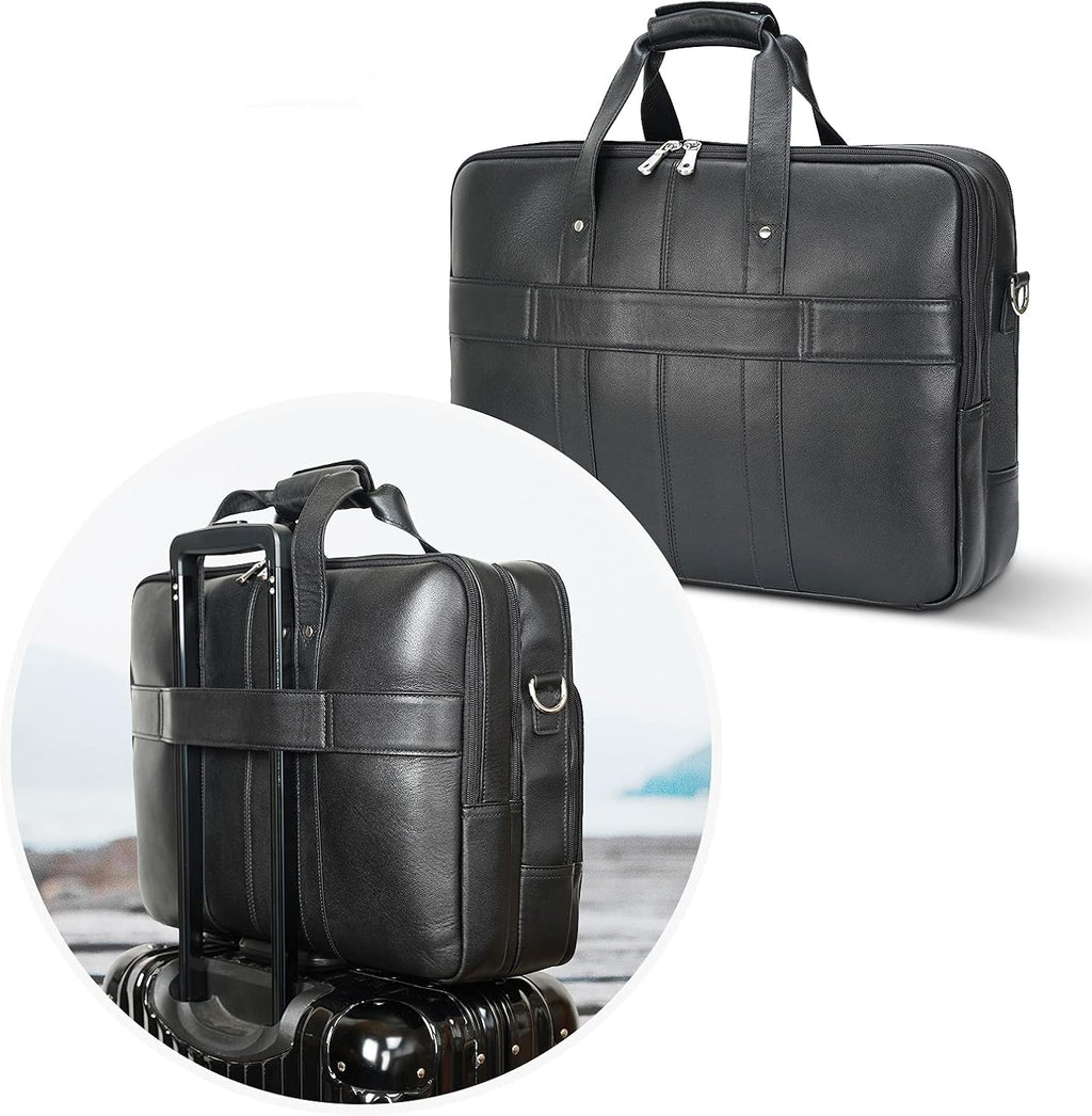 Polare X-Large 18' Full Grain Leather Briefcase For Men Business Travel Case Messenger Bag Fits 17.3' Laptop