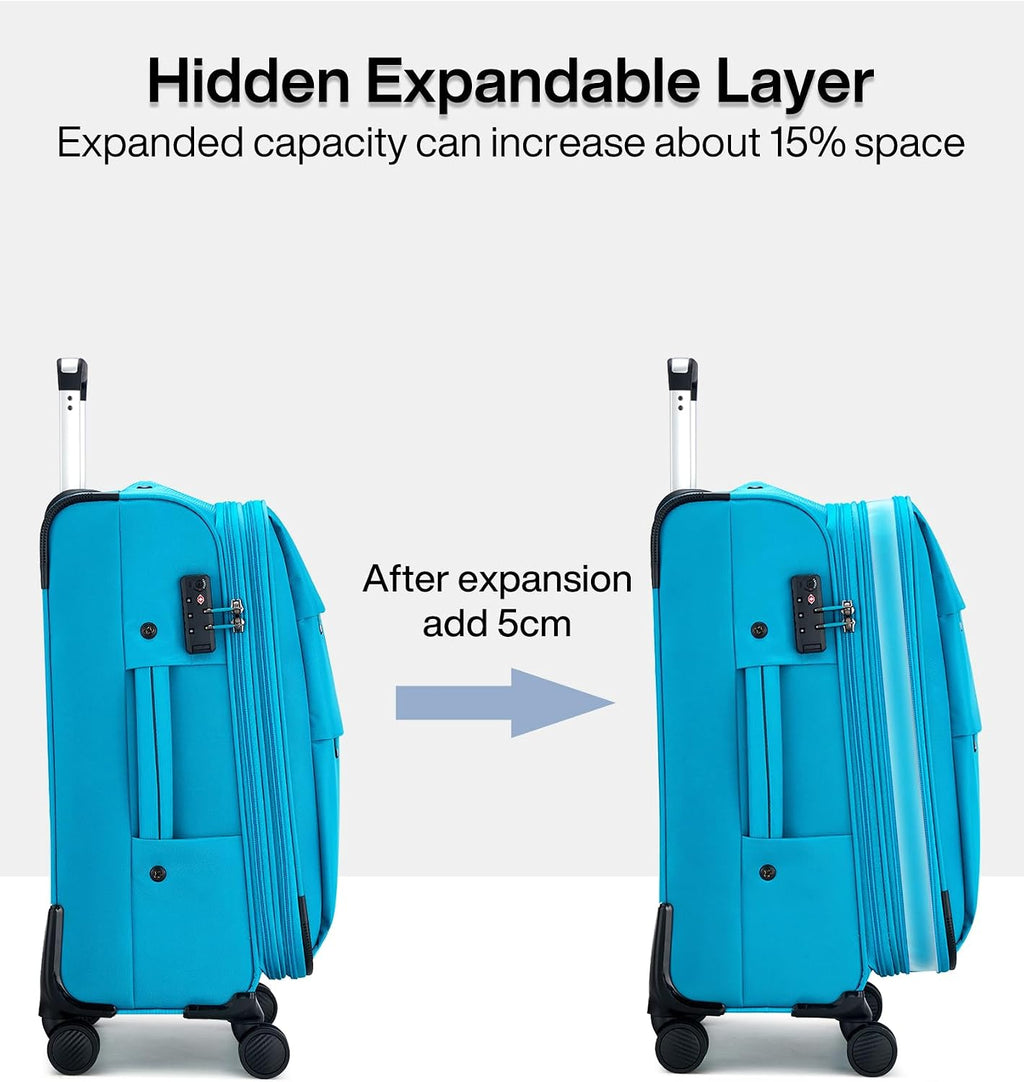Hanke 20 Inch Expandable Carry On Luggage 22x14x9 Airline Approved Softside Suitcases with Wheels Lightweight Travel Luggage Rolling Suitcase with Lock for Men and Women.(Caribbean Blue)